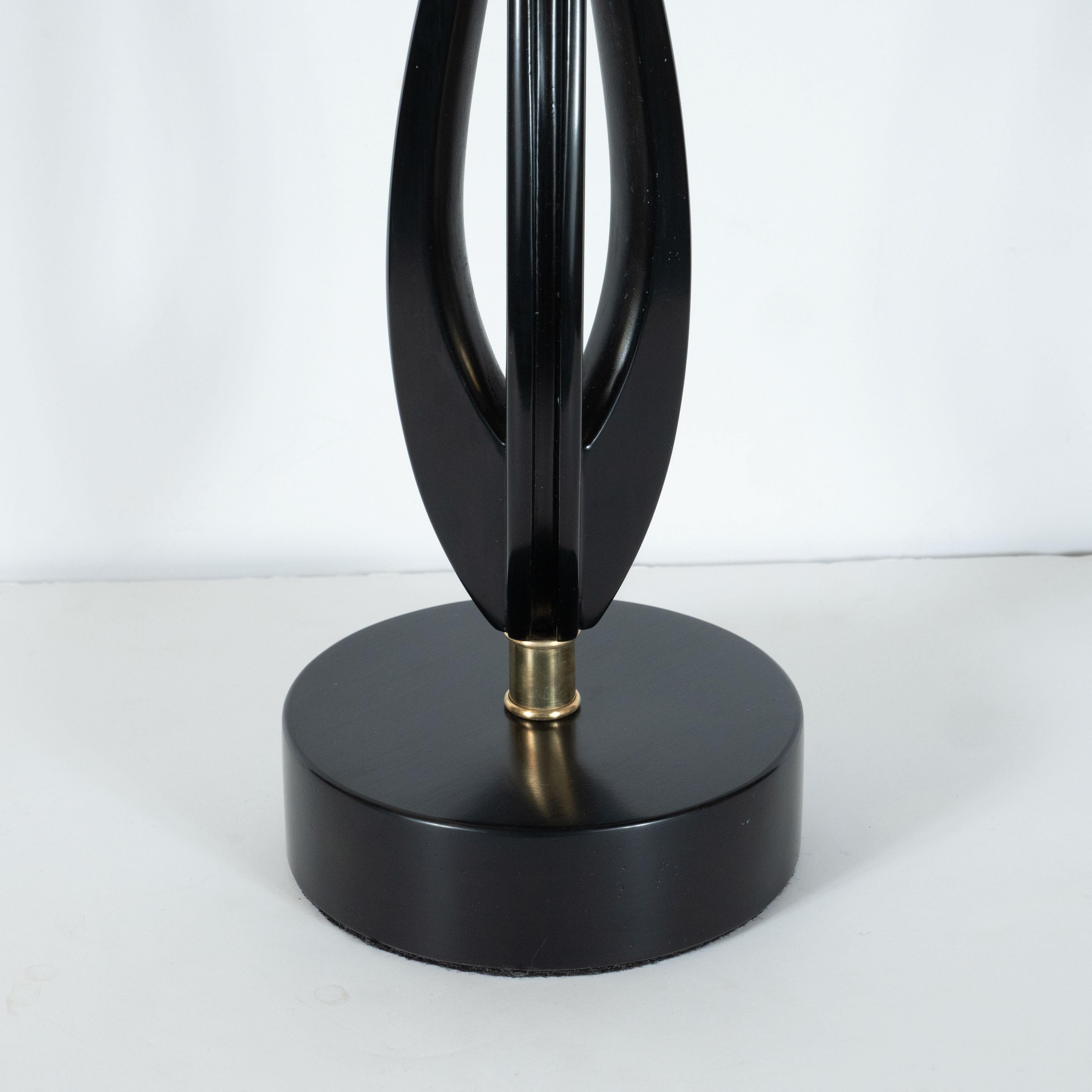 Mid-20th Century Pair of Mid-Century Modern Sculptural Ebonized Walnut and Brass Table Lamps