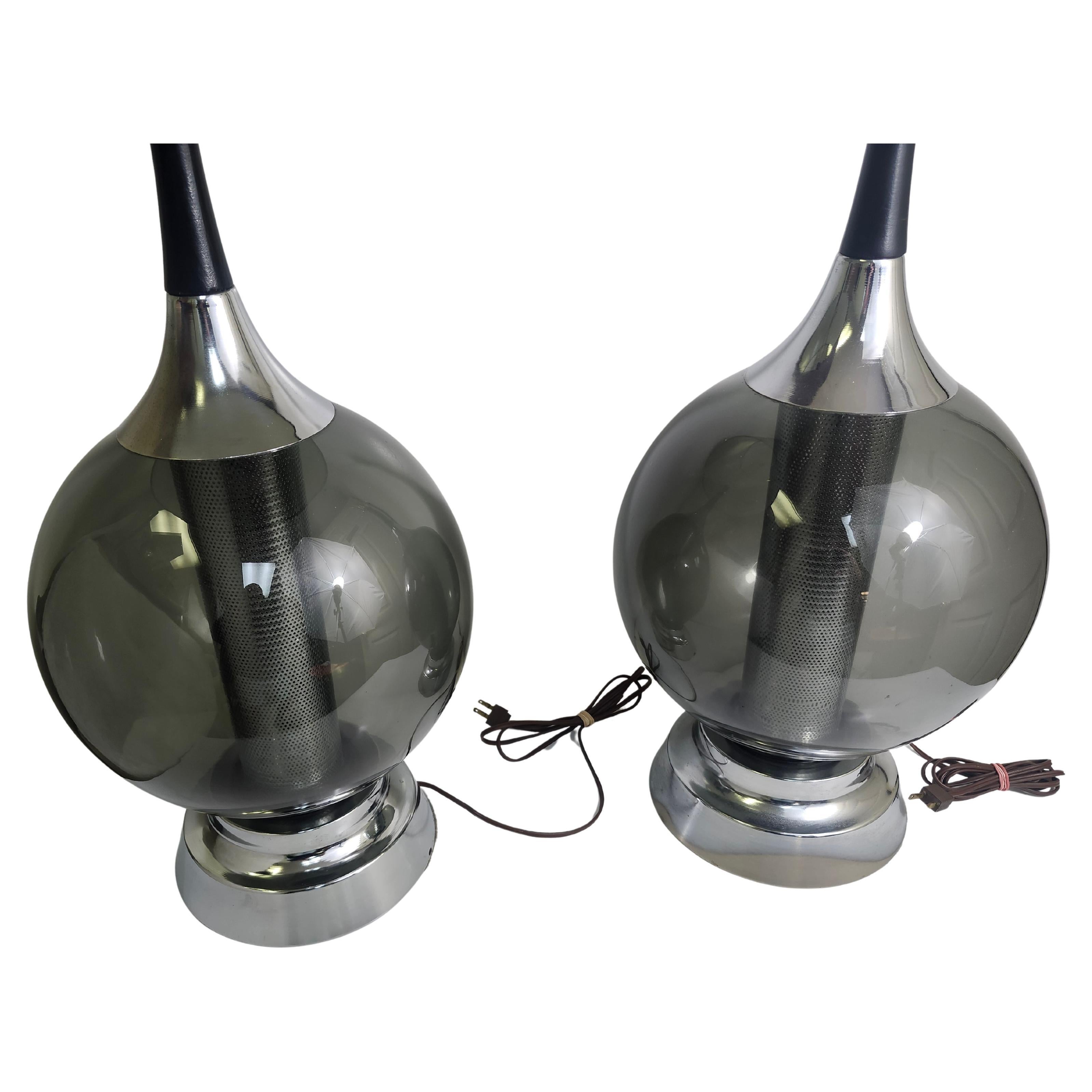 American Pair of Mid Century Modern Sculptural Glass Ball with Chrome Diffuser 1970 C1970 For Sale