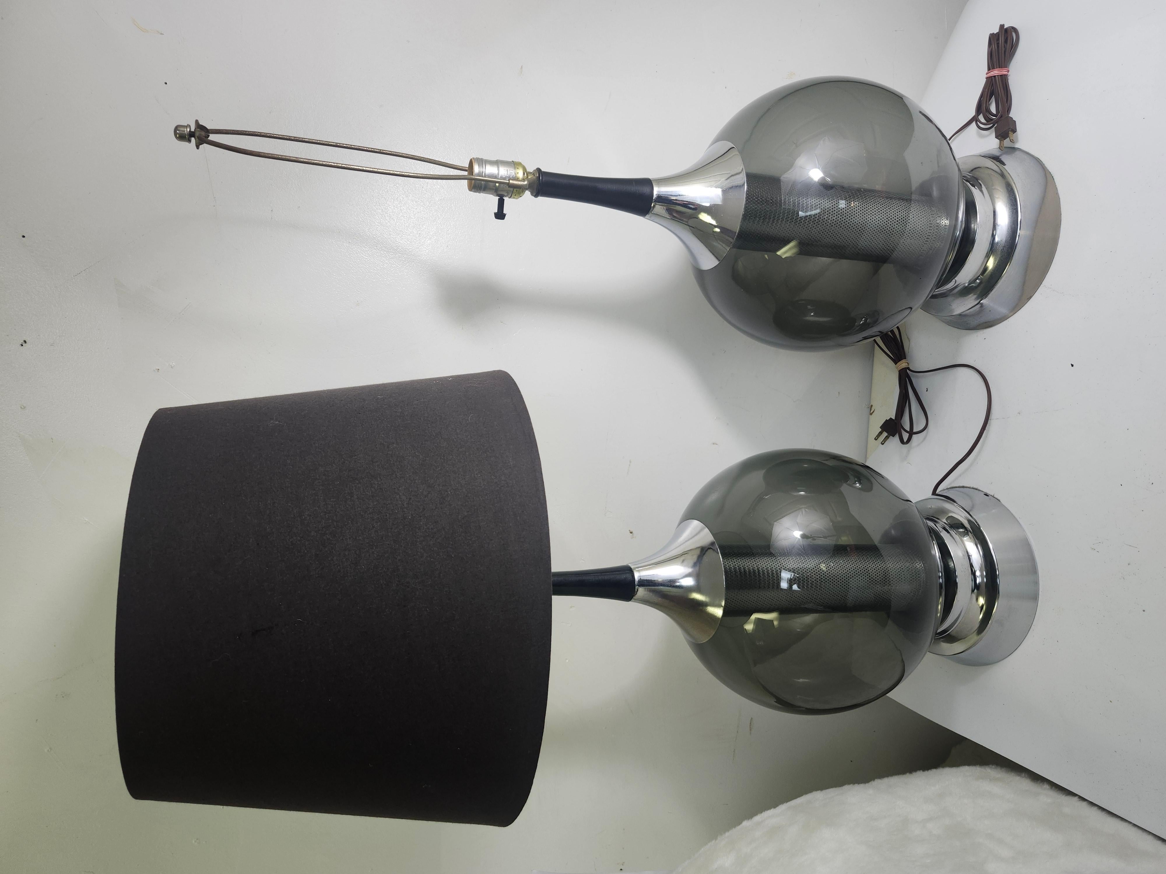 Pair of Mid Century Modern Sculptural Glass Ball with Chrome Diffuser 1970 C1970 For Sale 1