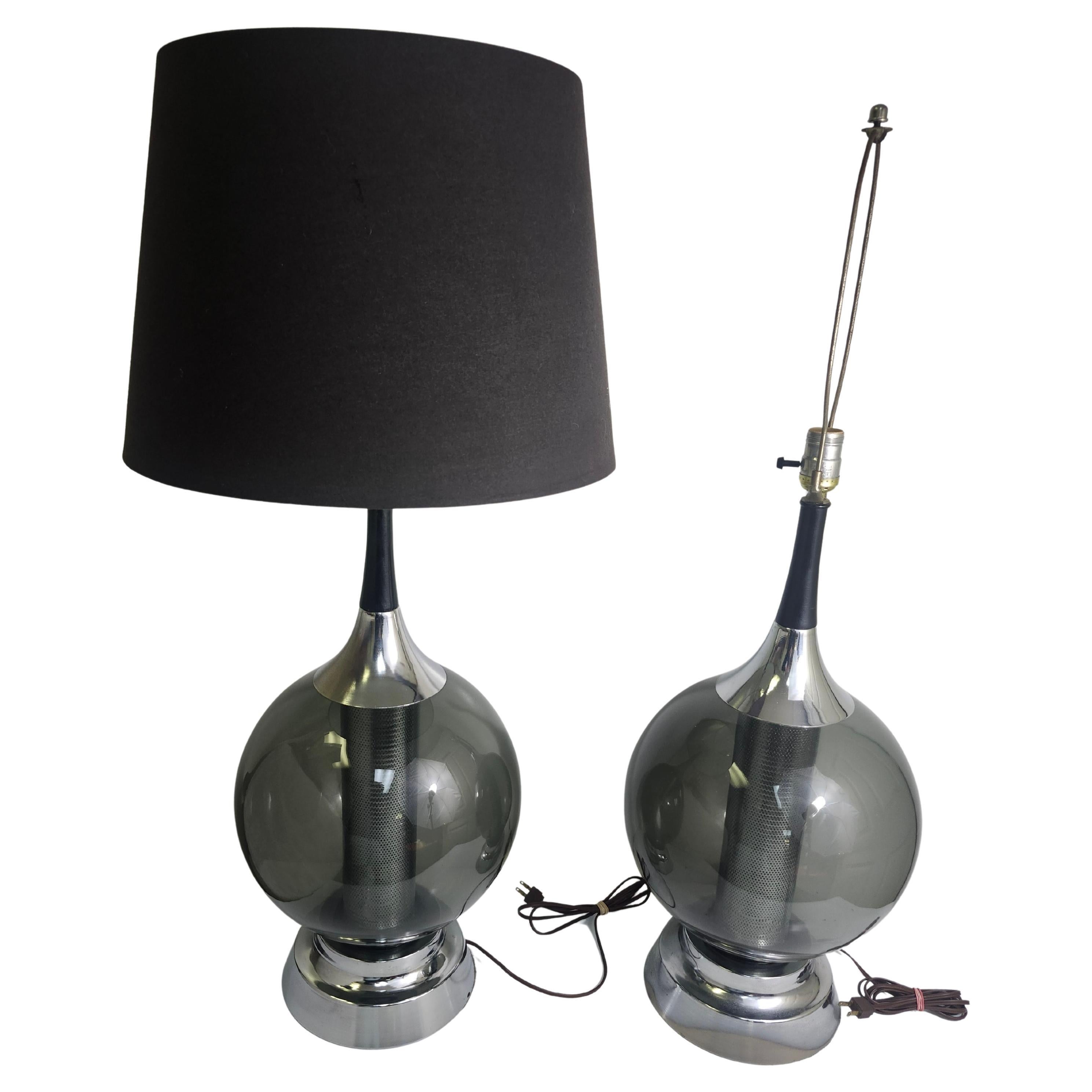 Pair of Mid Century Modern Sculptural Glass Ball with Chrome Diffuser 1970 C1970