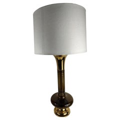 Pair of Mid-Century Modern Sculptural Glass with Brass Swedish Table Lamps