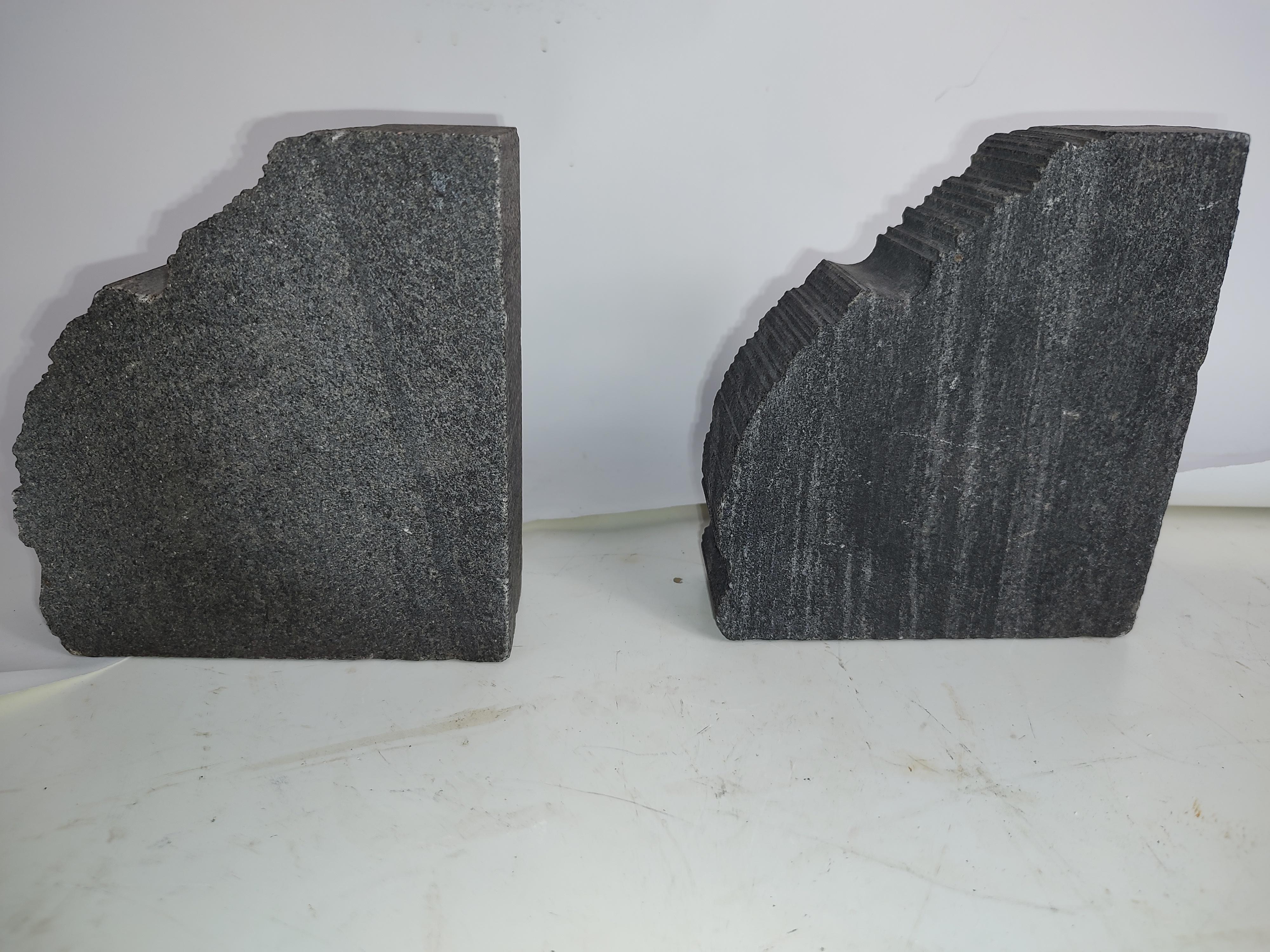 Hand-Carved Pair of Mid-Century Modern Sculptural Granite Bookends For Sale