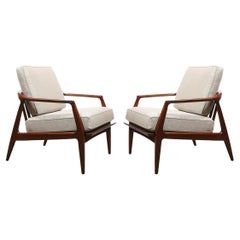 Pair of Mid Century Modern Sculptural Hand Rubbed Walnut Arm/ Lounge Chairs
