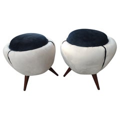 Pair of Mid Century Modern Sculptural Italian Ottomans with Tripod Legs C1960