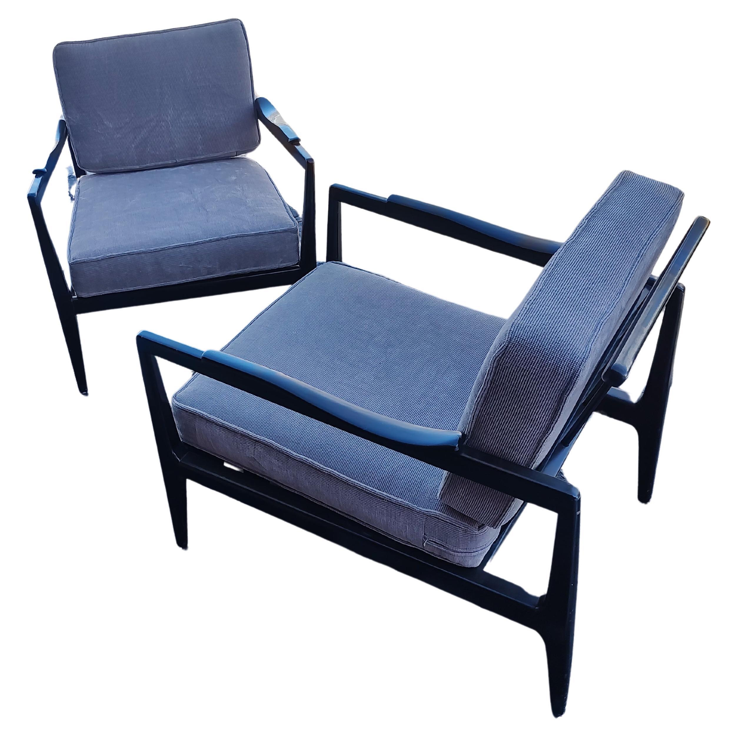 Pair Mid Century Modern Black Lacquered Sculptural Lounge Chairs Edmond Spence