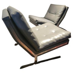 Pair of Mid Century Modern Sculptural Lounge Chairs Heavy Chrome Frames C1970