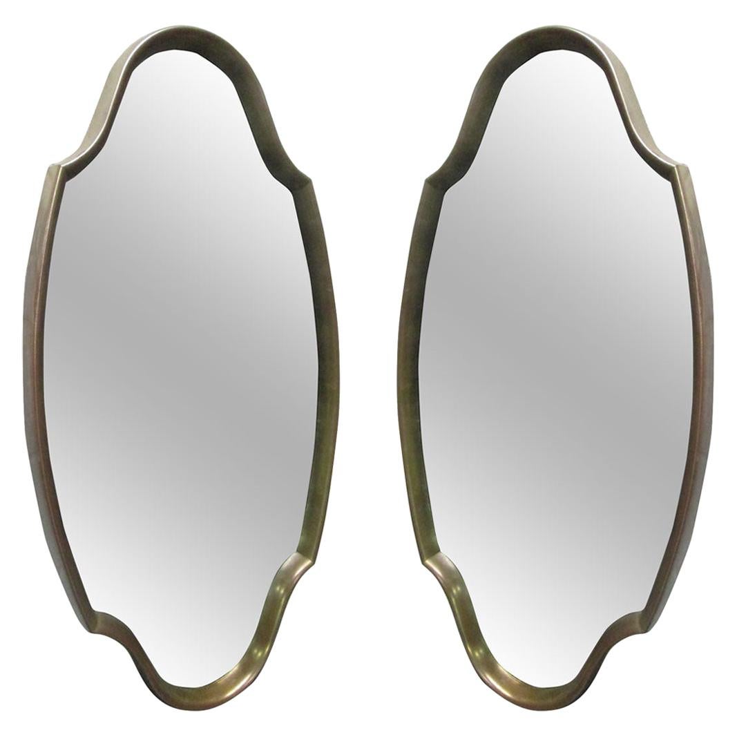 Pair of Mid-Century Modern Sculptural Mirrors with Gilded Frame For Sale
