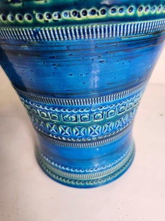 Pair of Mid-Century Modern Sculptural Rimini Blue Vase by Bitossi C1965 2 Avail.