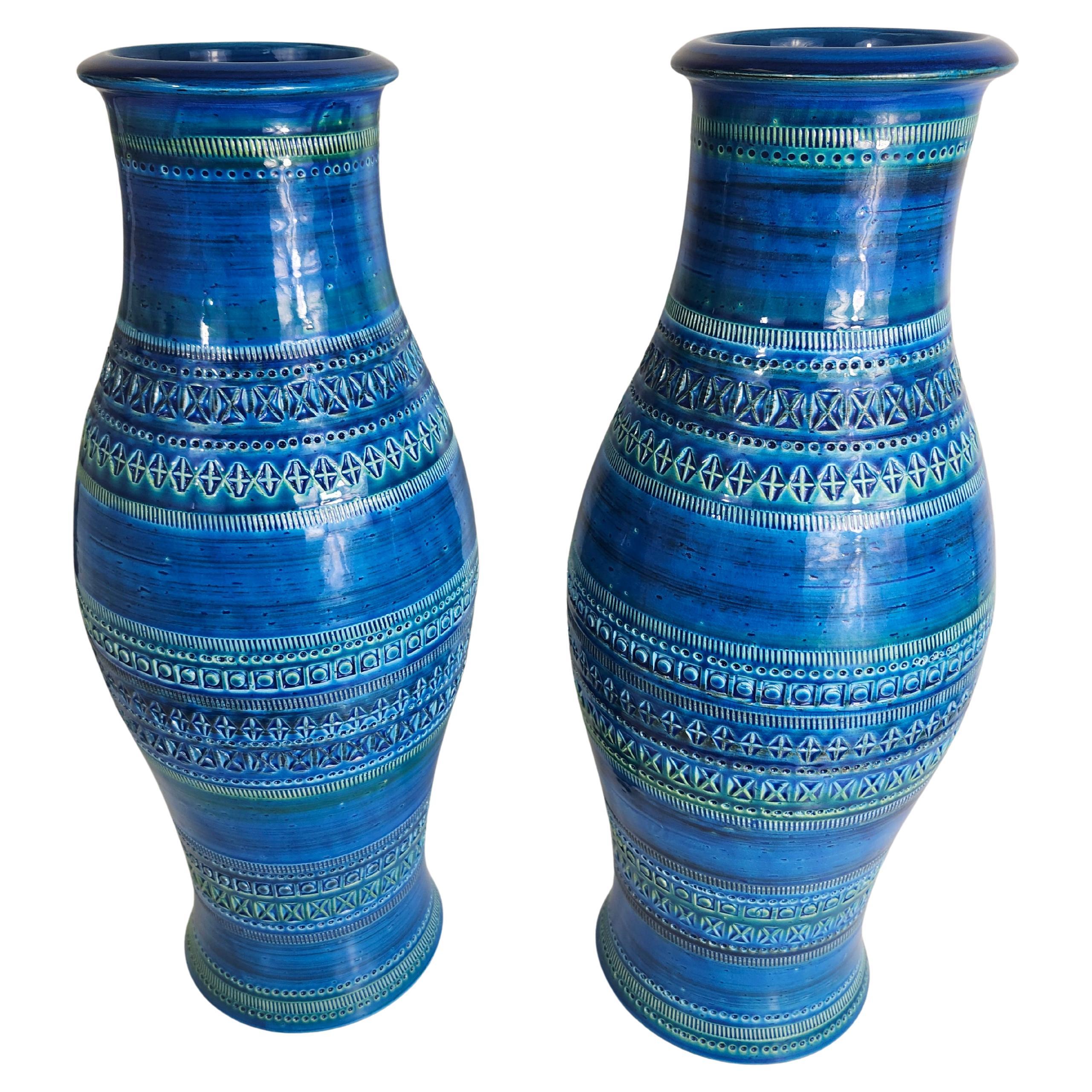 Pair of Mid-Century Modern Sculptural Rimini Blue Vase by Bitossi C1965 2 Avail.