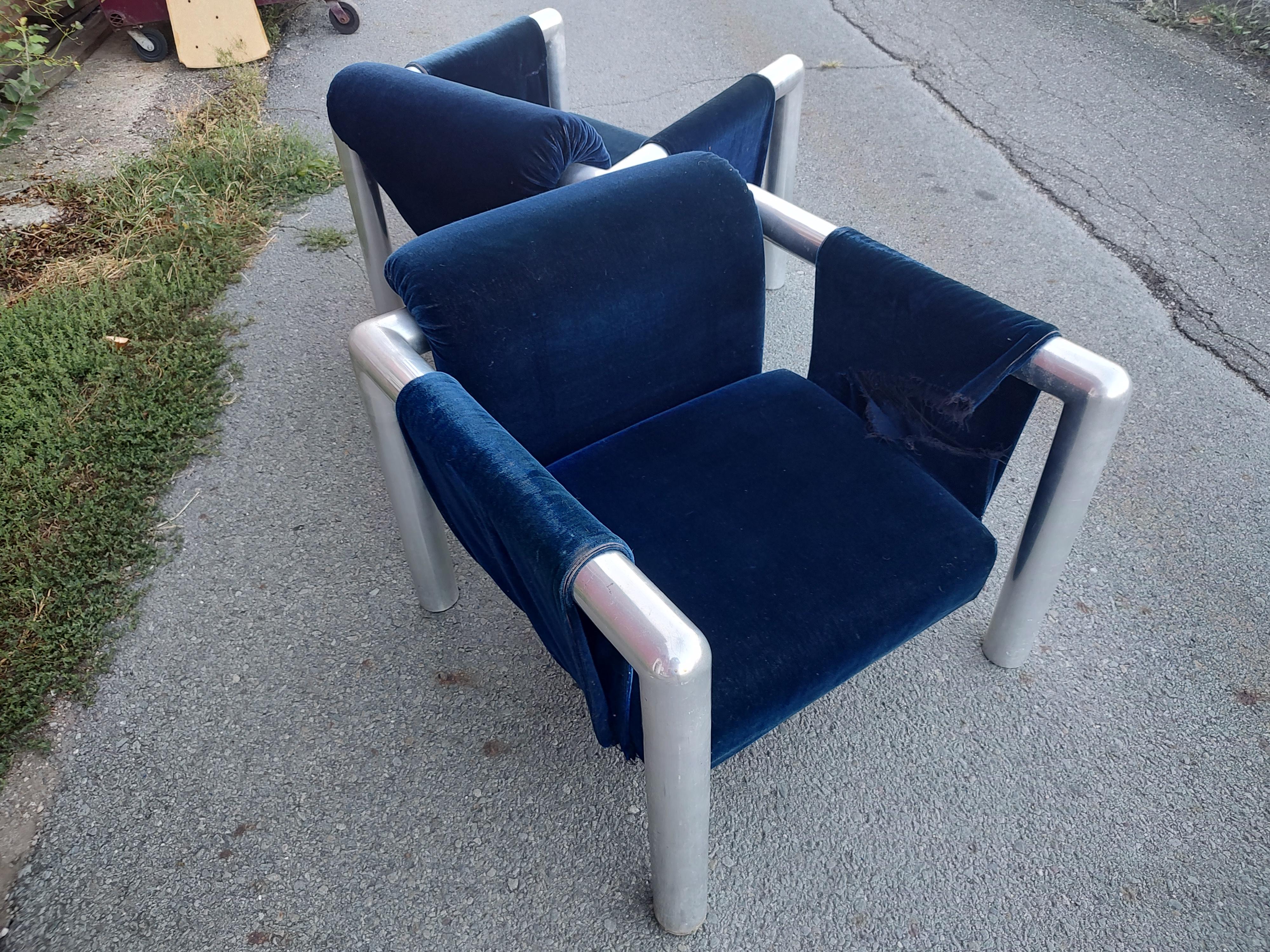 Pair of Mid-Century Modern Tubular Sling Chairs by John Mascheroni model 424 For Sale 2