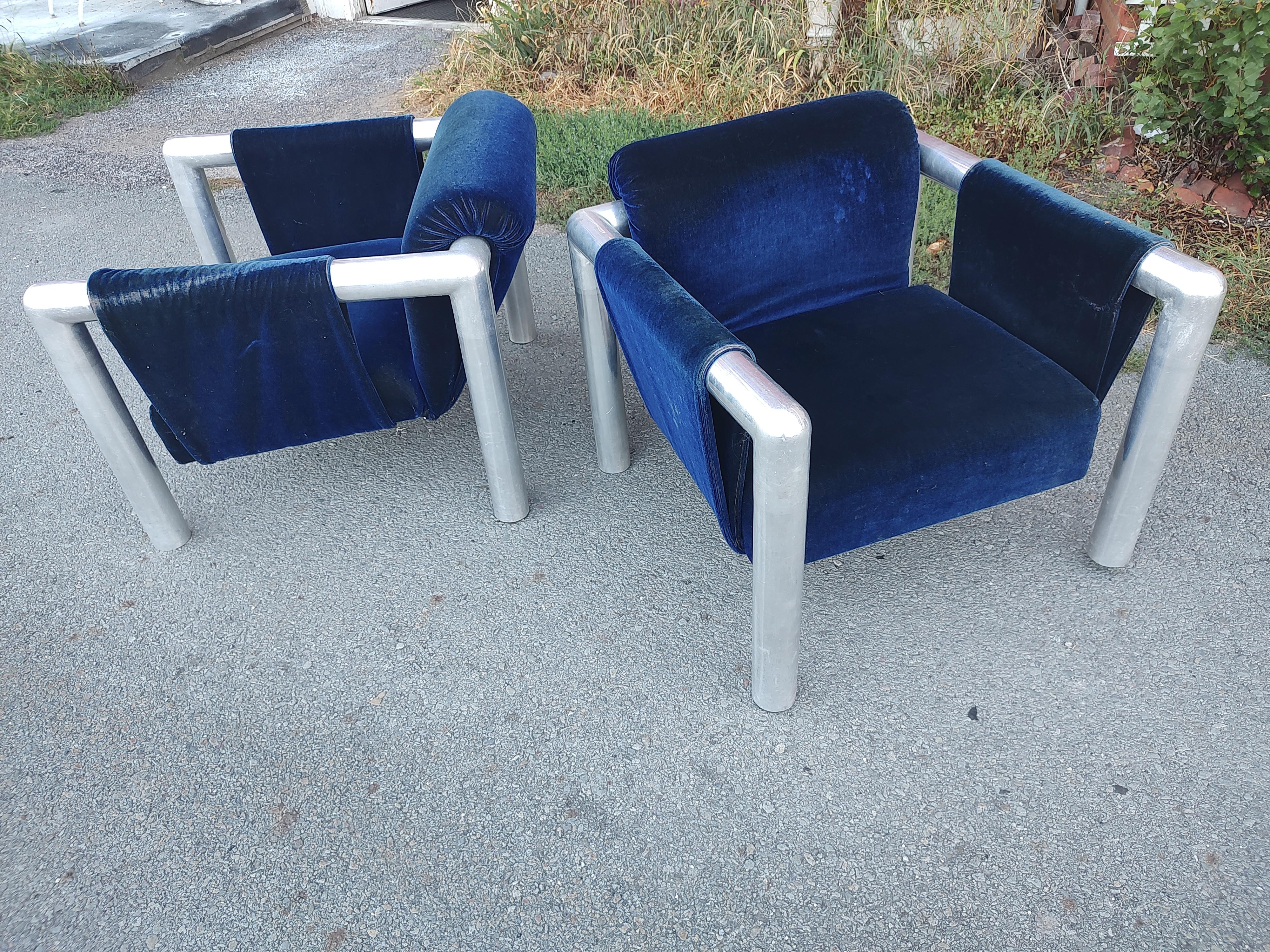 Pair of Mid-Century Modern Tubular Sling Chairs by John Mascheroni model 424 For Sale 4