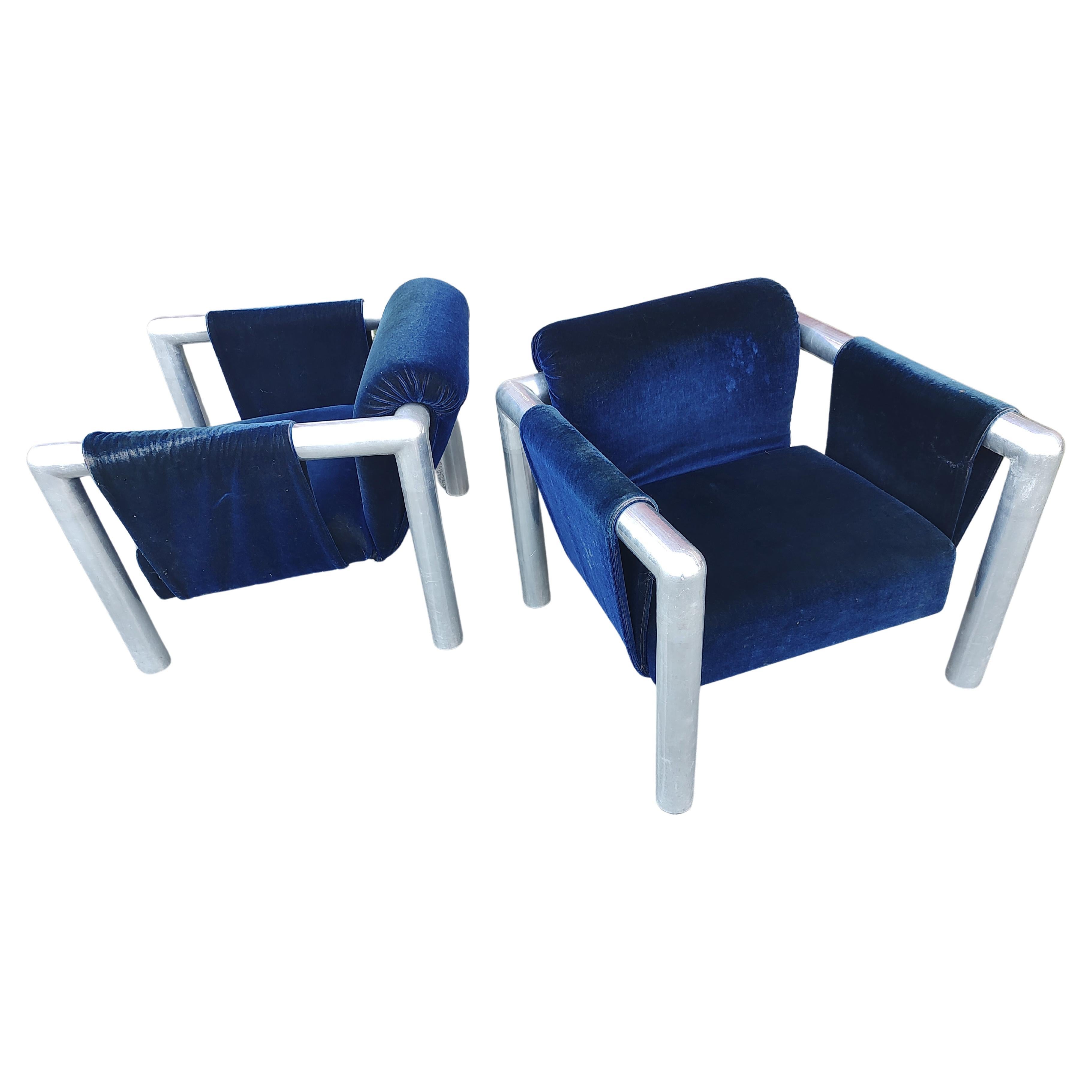 Aluminium Paire de chaises à franges tubulaires de style mi-siècle moderne par John Mascheroni, modèle 424 en vente