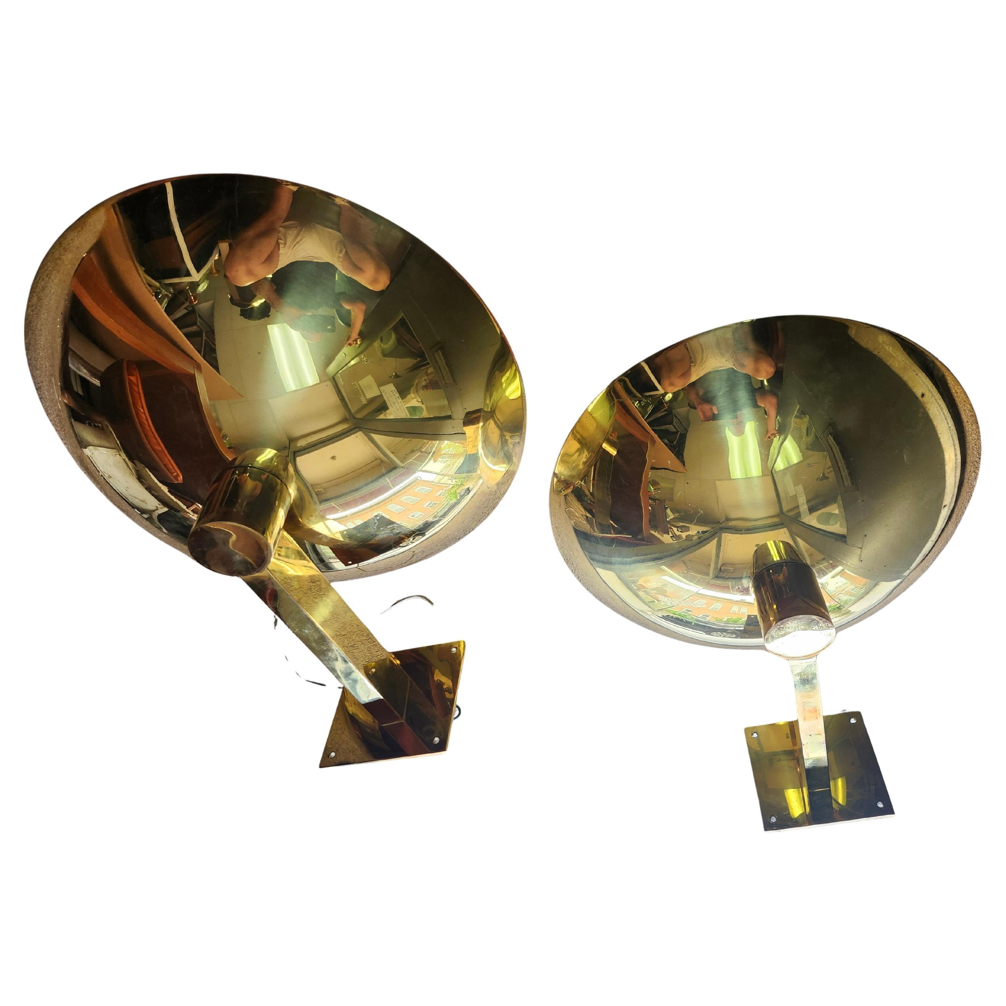 Pair of Mid Century Modern Sculptural Solid Brass Roman Style Wall Sconces C1970