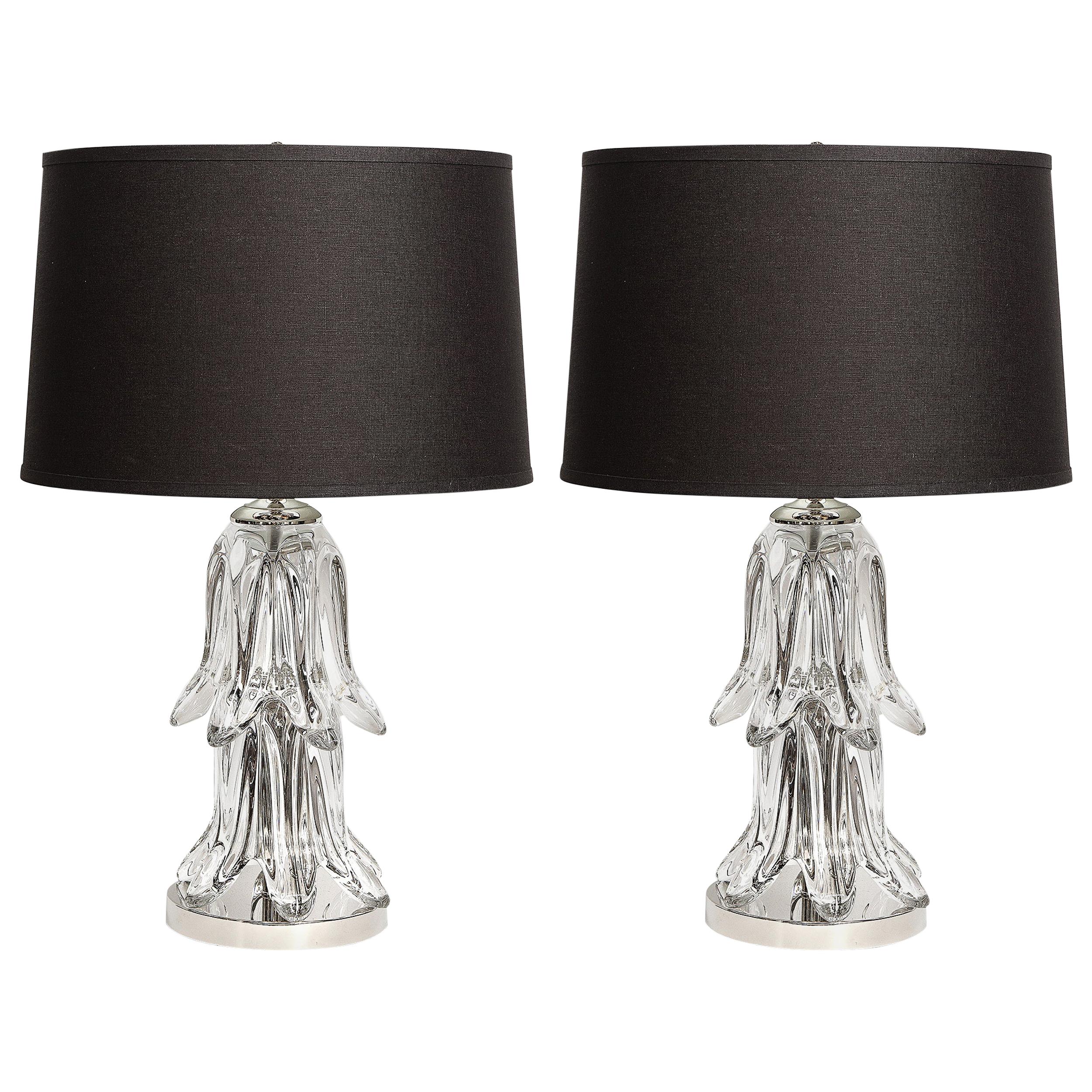 Pair of Mid-Century Modern Sculptural Translucent Glass and Chrome Table Lamps