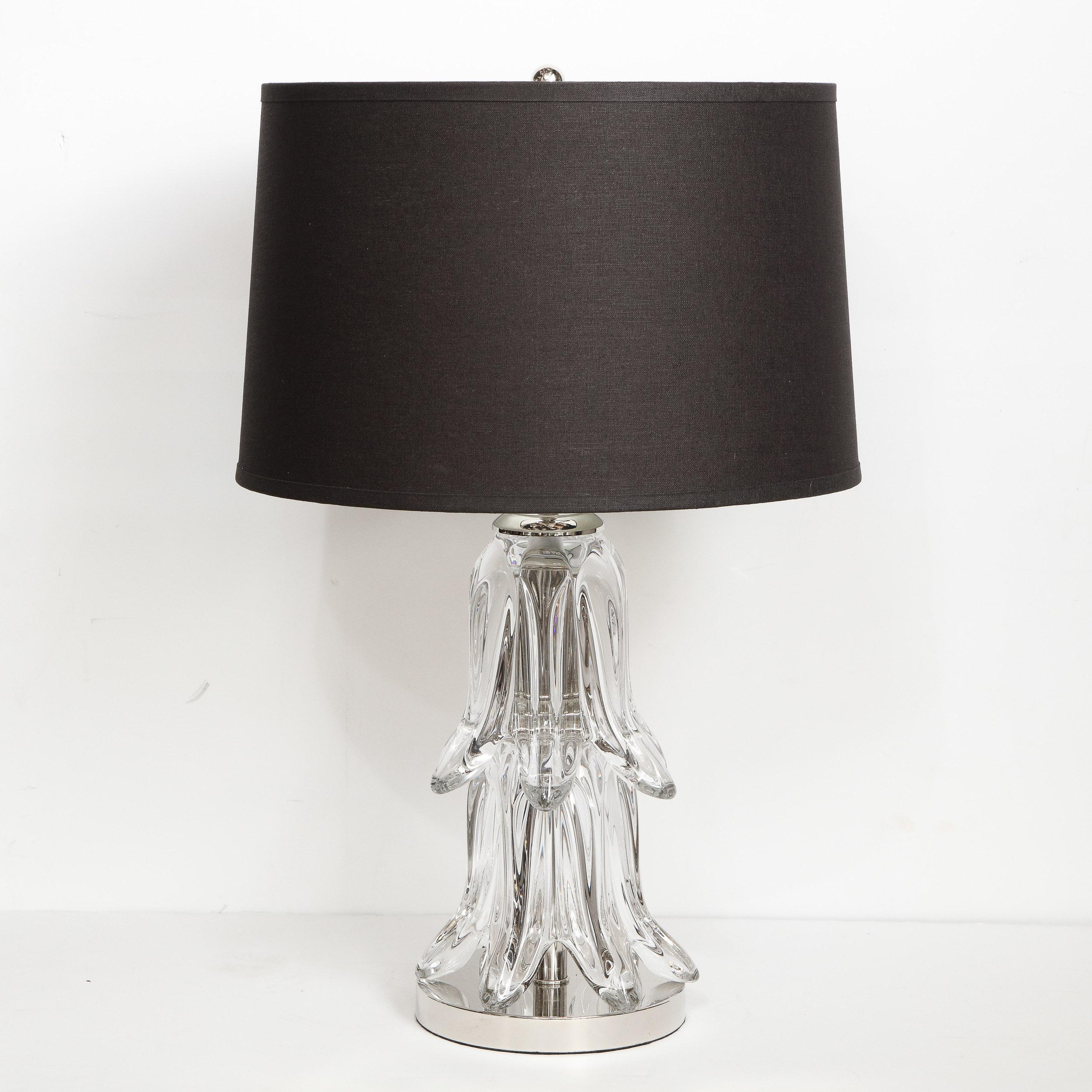 Mid-20th Century Pair of Mid-Century Modern Sculptural Translucent Glass and Chrome Table Lamps