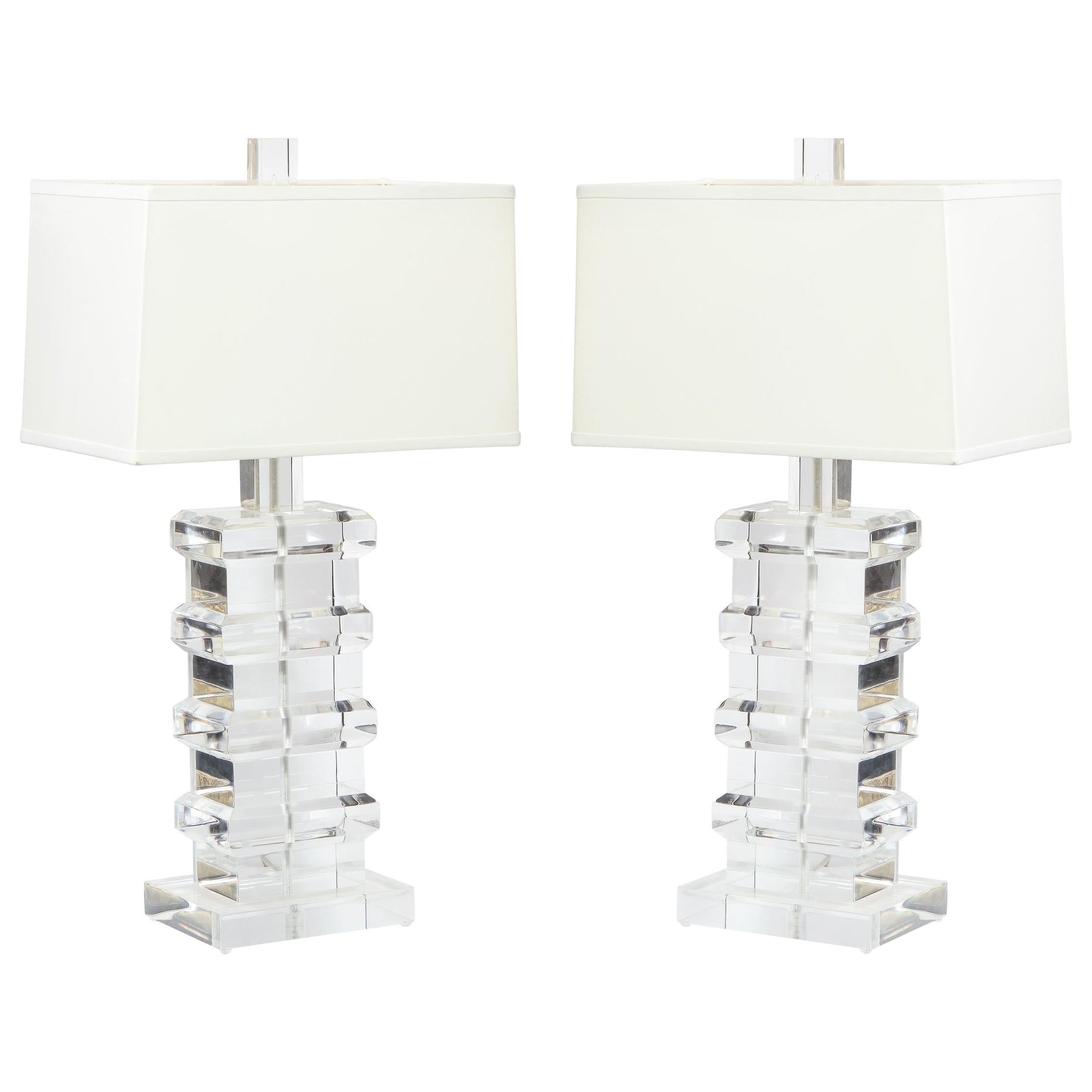 Pair of Mid-Century Modern Sculptural Translucent Lucite Table Lamps