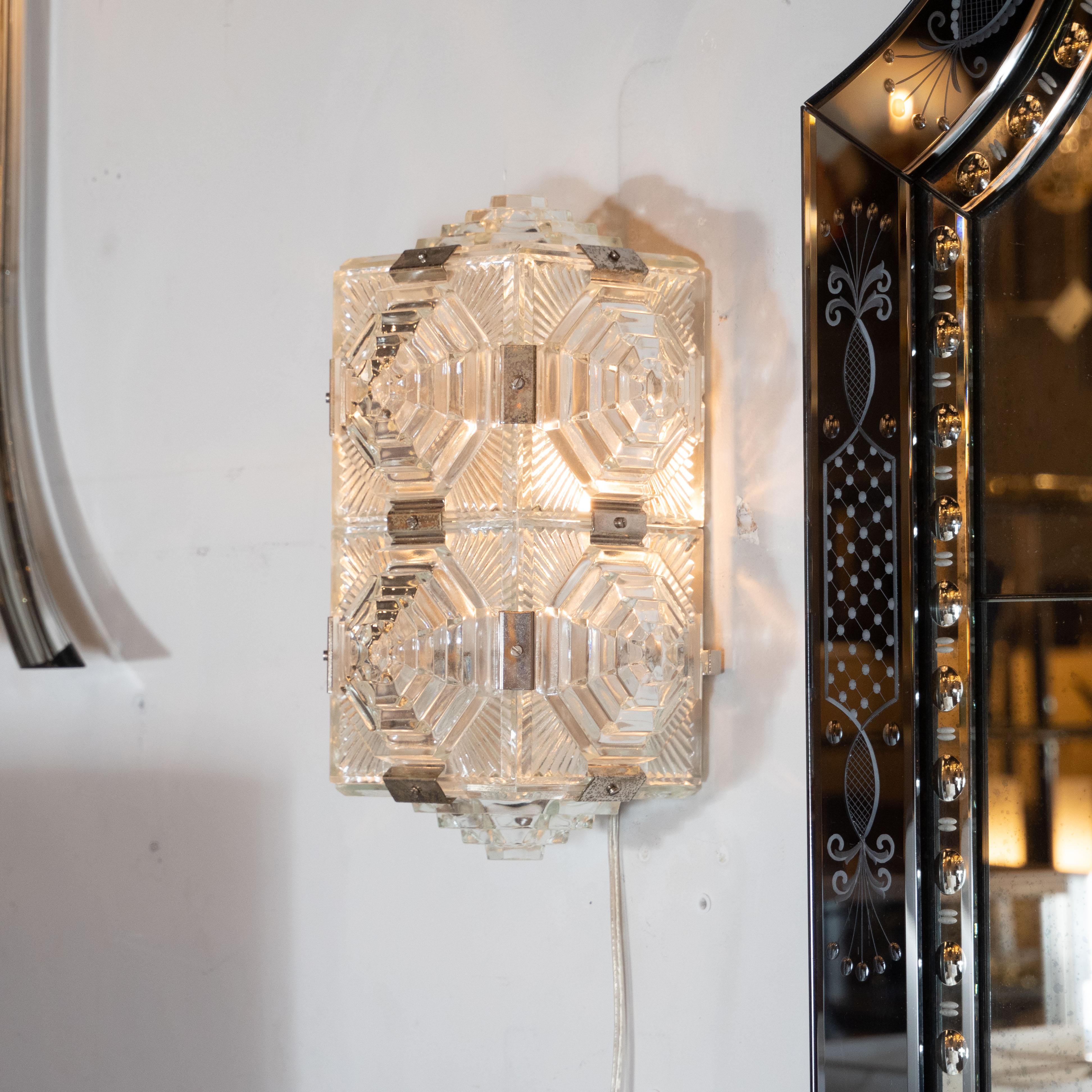 Pair of Mid Century Modern Sculptural Translucent Ziggurat Sconces by Kinkeldey In Excellent Condition In New York, NY