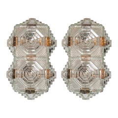 Pair of Mid Century Modern Sculptural Translucent Ziggurat Sconces by Kinkeldey