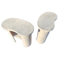 Pair of Mid-Century Modern Sculptural Travertine Marble Kidney Shaped Tables