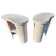 Pair of Mid-Century Modern Sculptural Travertine Marble Kidney Shaped Tables Pair of Mid-Century Modern Sculptural Travertine Marble Kidney Shaped Tables
