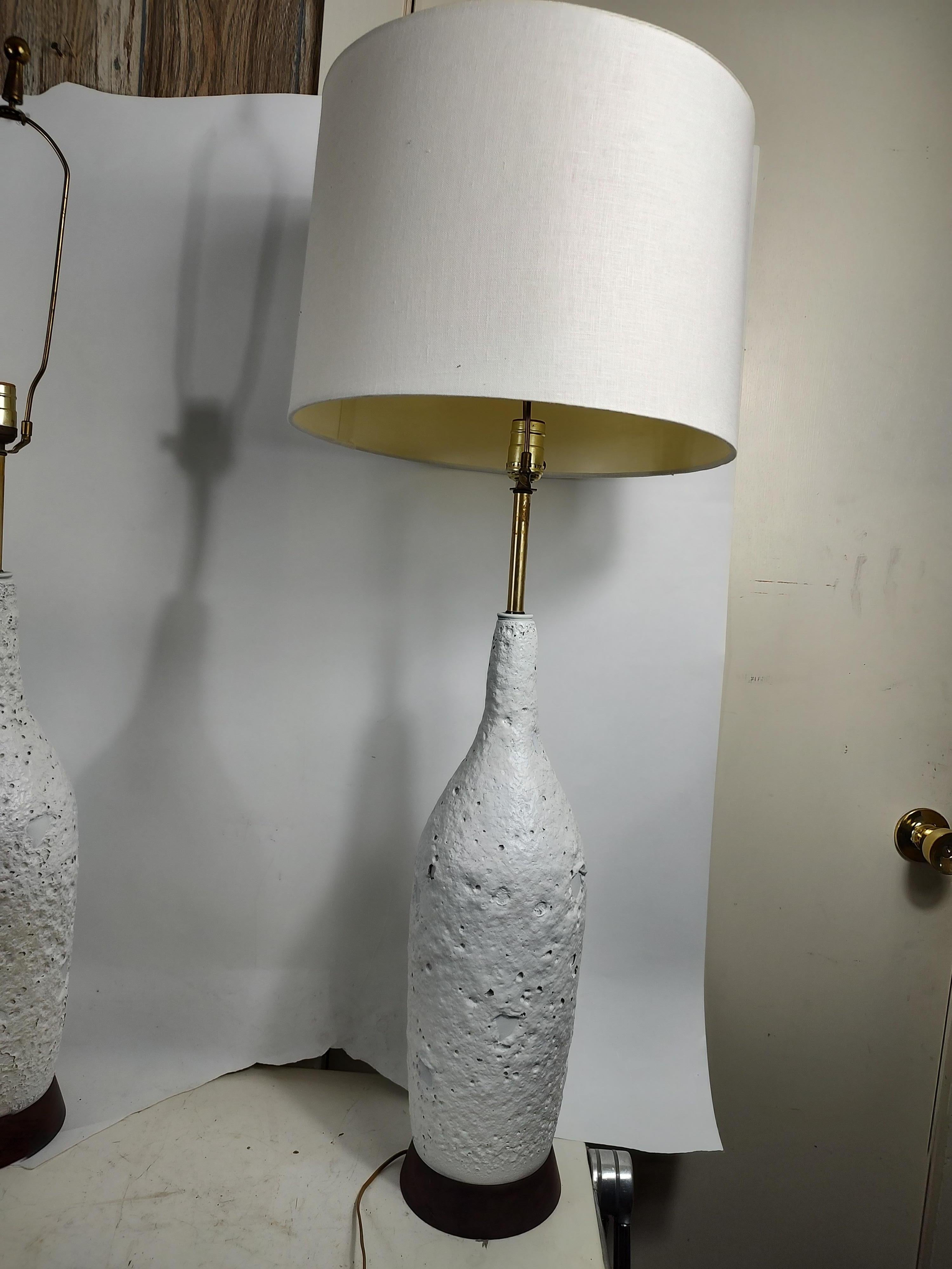 Pair of Mid-Century Modern Sculptural Volcanic Lava Like Textured Table Lamps For Sale 5