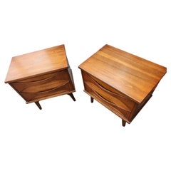 Pair of Mid-Century Modern Sculptural Walnut 2 Drawer Nightstands United Furn.