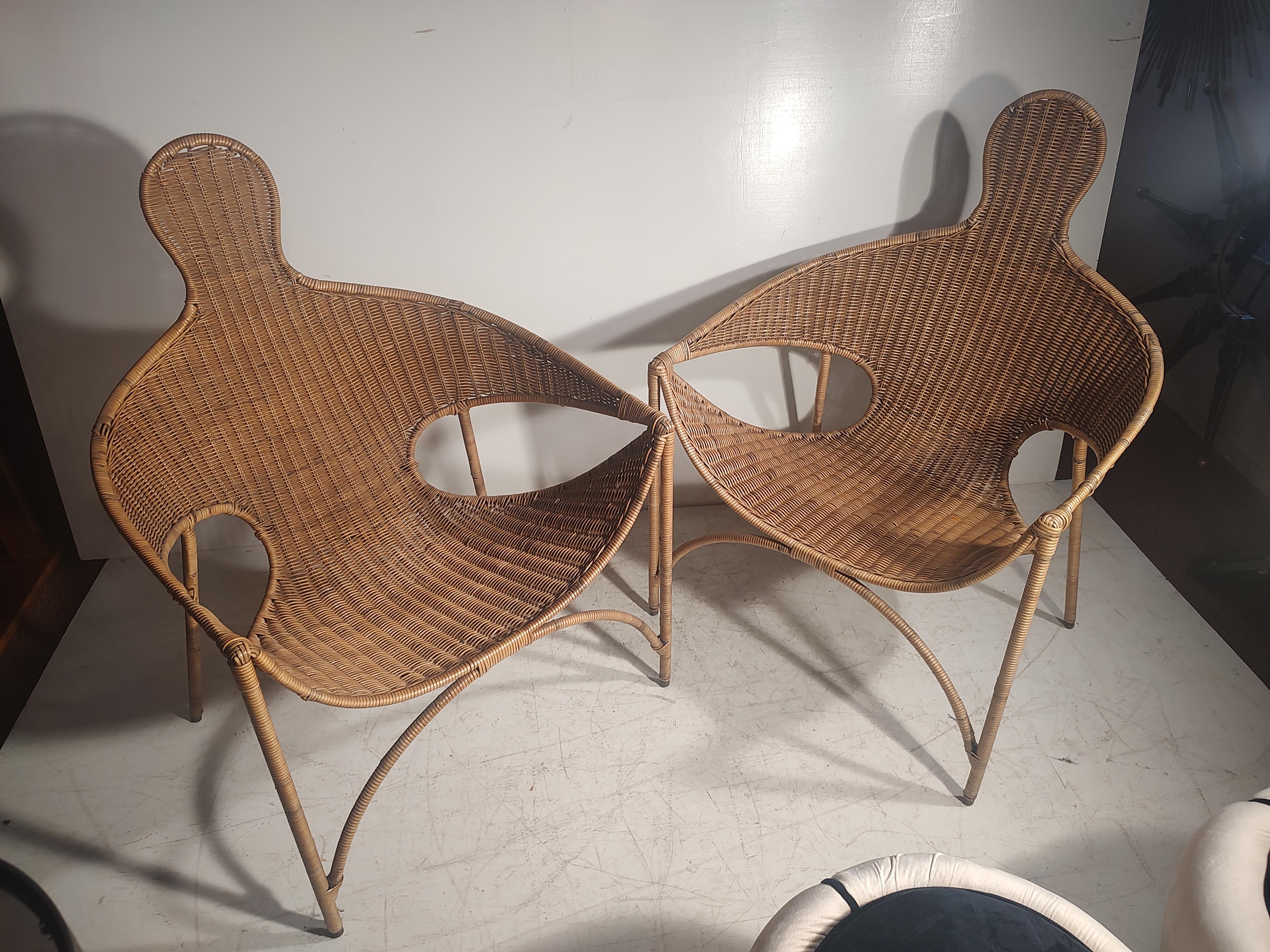 Pair of Mid Century Modern Sculptural Wicker & Iron Lounge Chairs Francis Mair  For Sale 6
