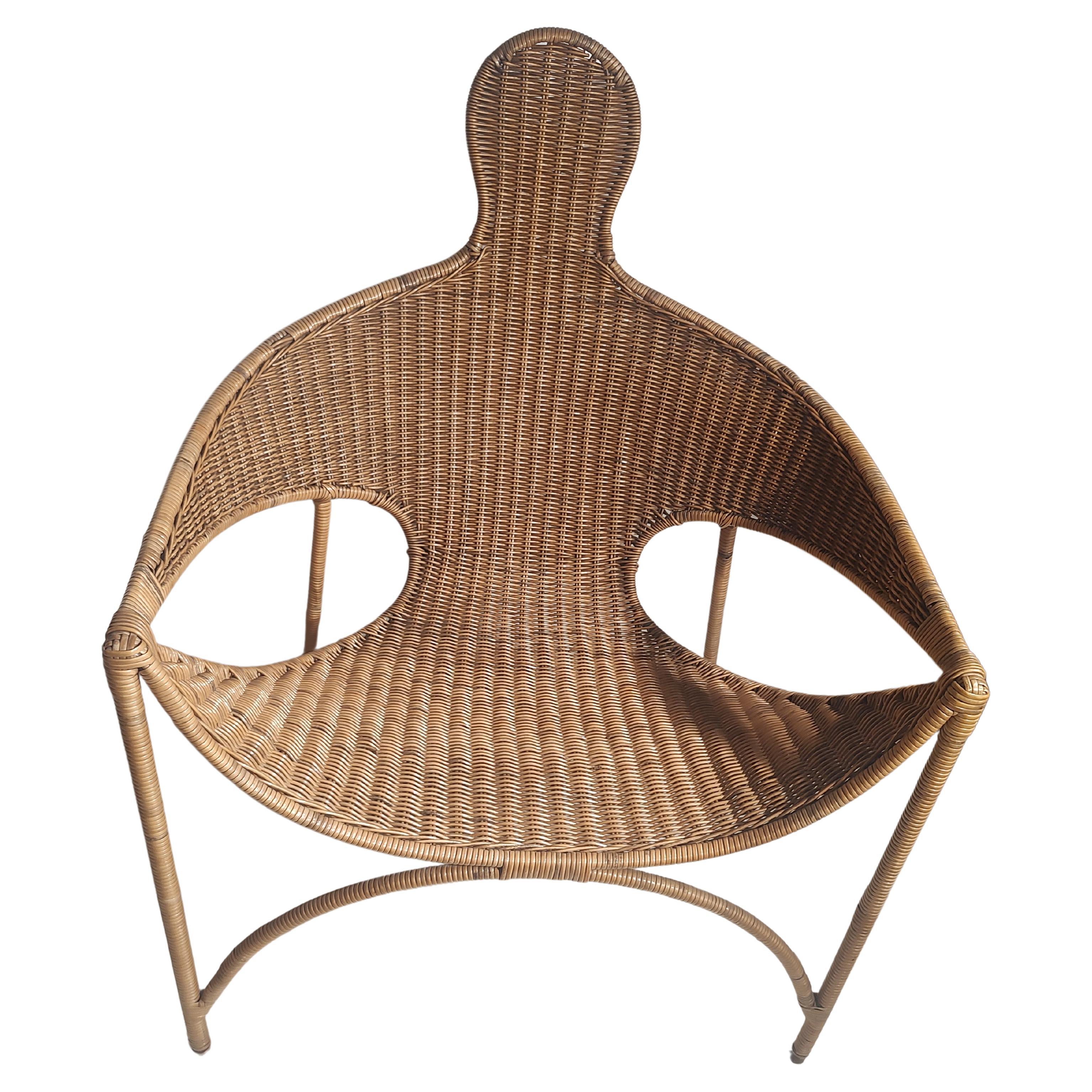 Pair of Mid Century Modern Sculptural Wicker & Iron Lounge Chairs Francis Mair  For Sale 1