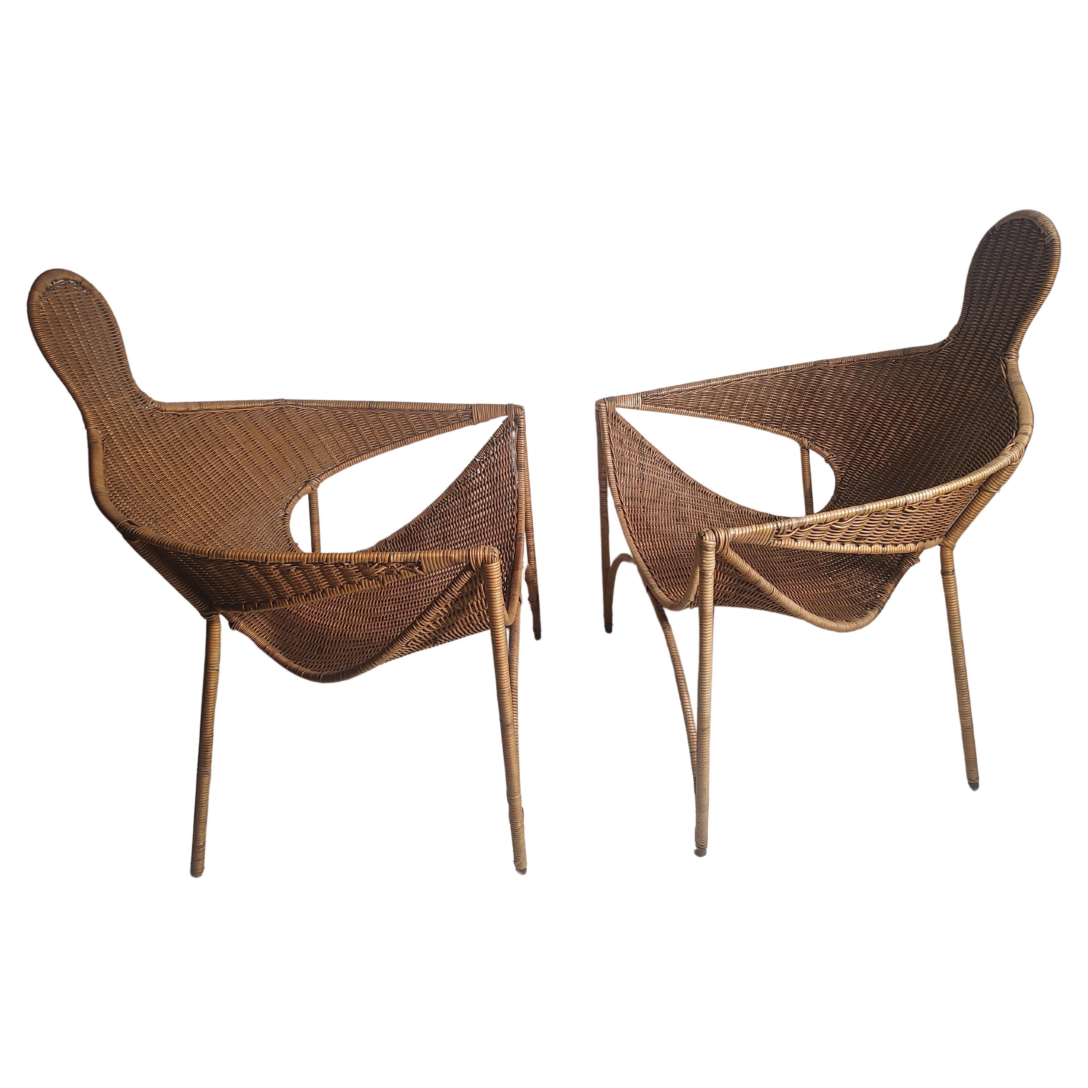 Pair of Mid Century Modern Sculptural Wicker & Iron Lounge Chairs Francis Mair  For Sale 2