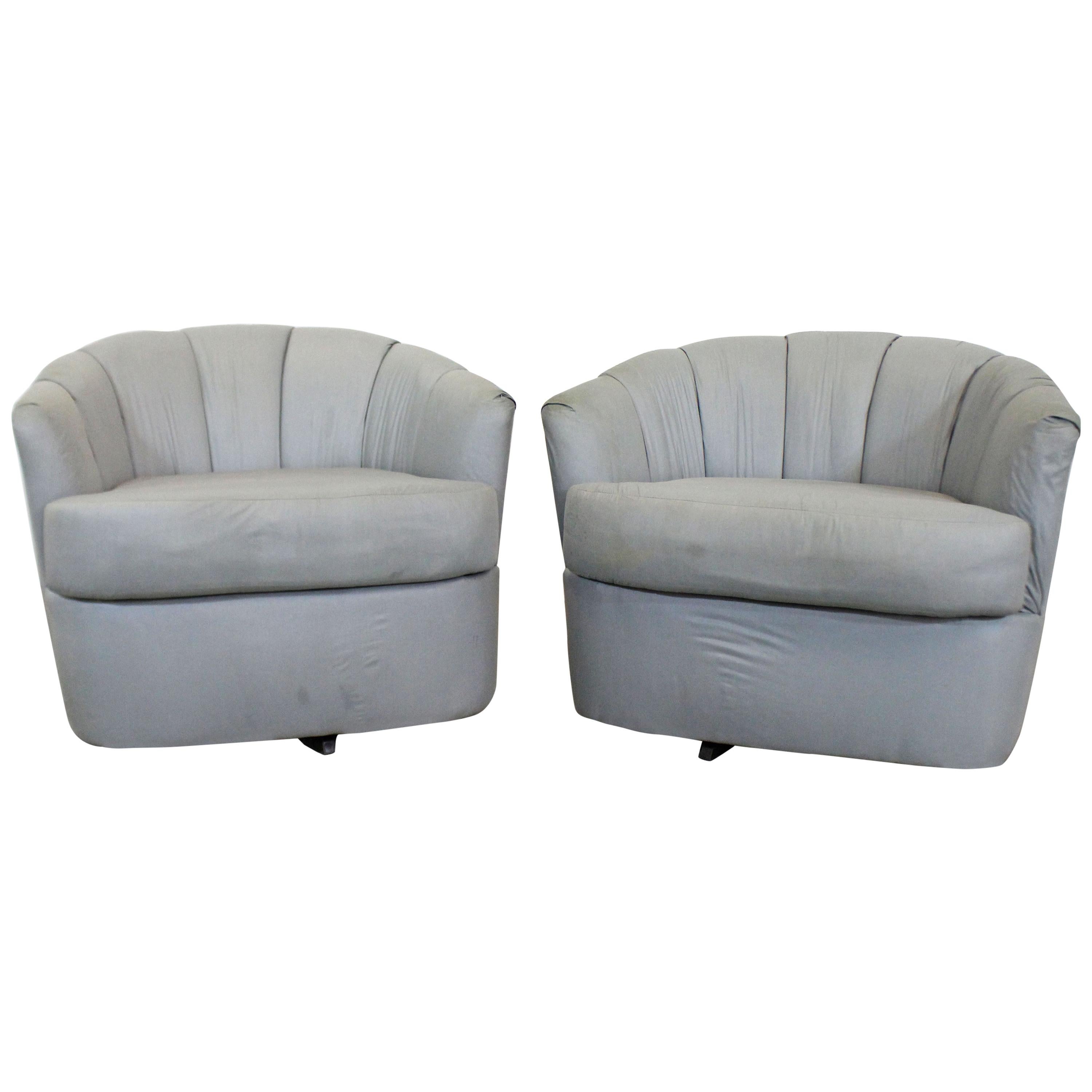 Pair of Mid-Century Modern Selig Barrel Back Swivel Club Chairs