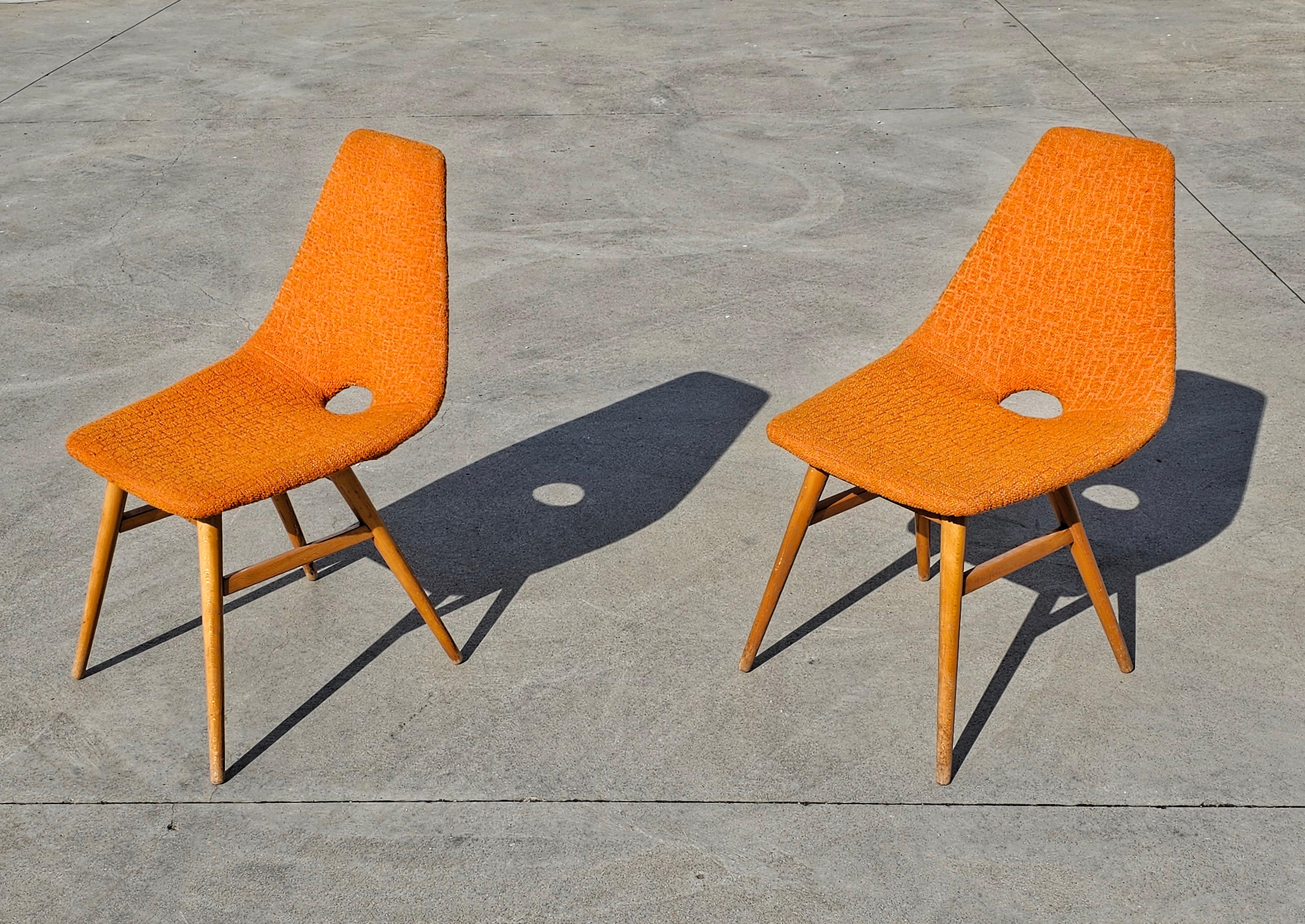 Fabric Pair of Mid-Century Modern Side Chairs by Judit Burian and Erika Szek, 1950s For Sale