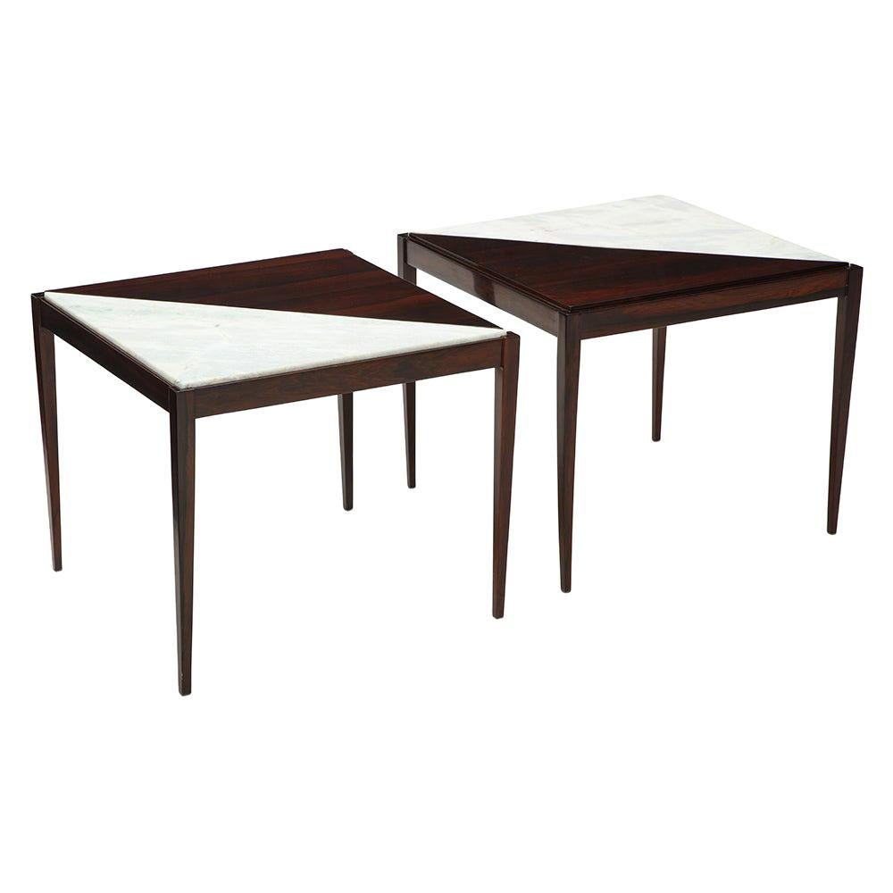 Pair of Mid-Century Modern Side Tables with Marble Inserts, circa 1950