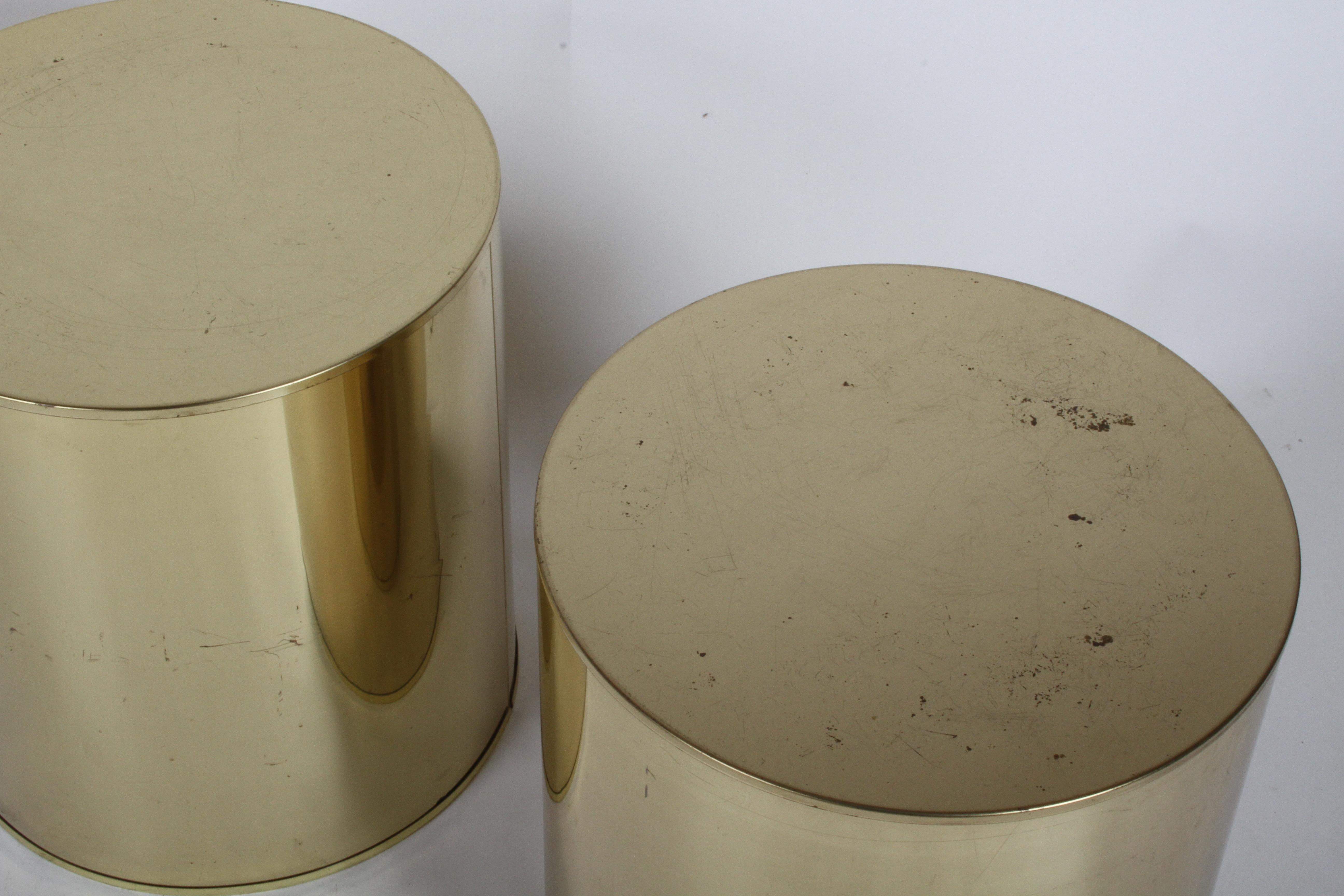 American Pair of Mid-Century Modern Signed Curtis Jeré Brass Drum End Tables