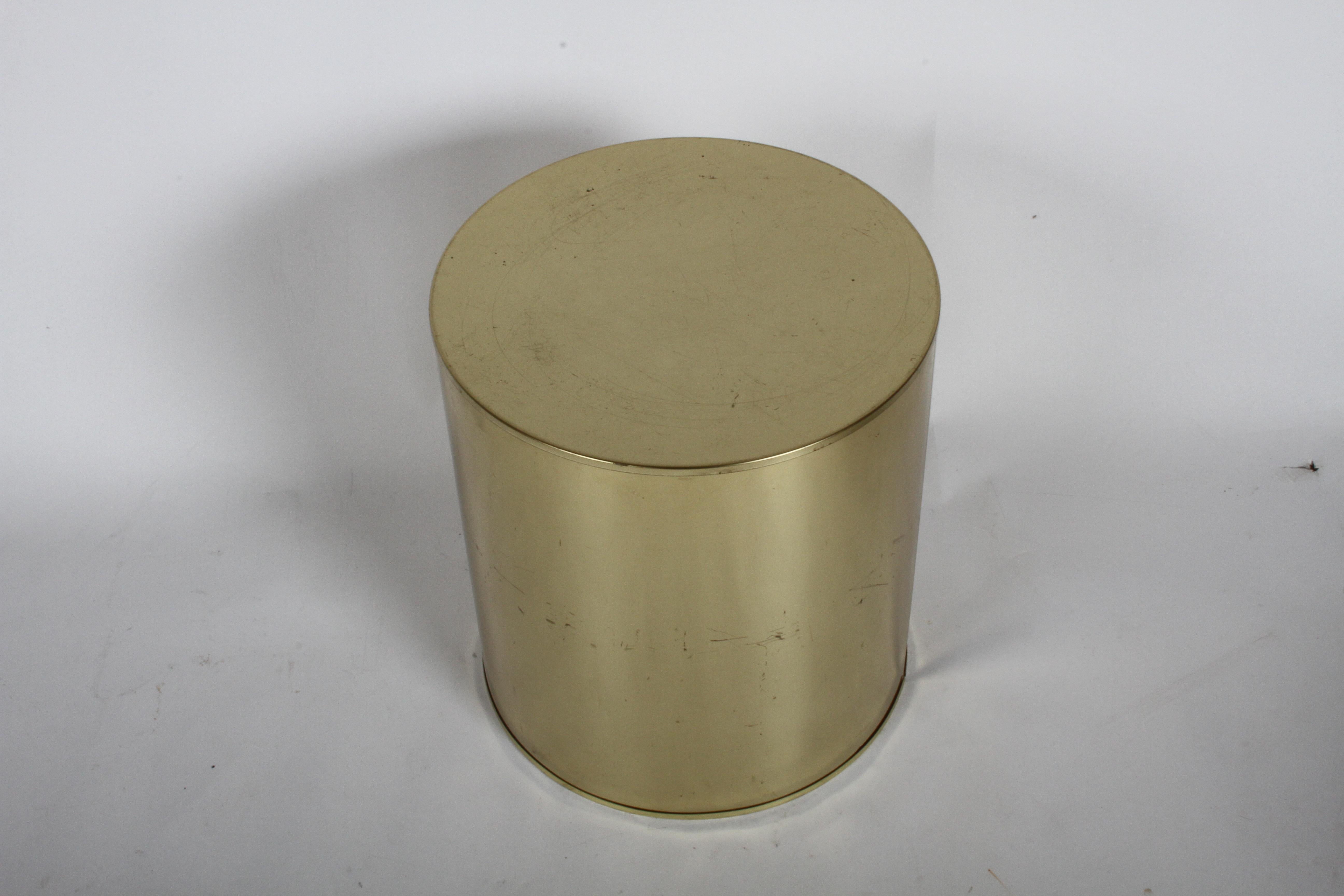 Lacquered Pair of Mid-Century Modern Signed Curtis Jeré Brass Drum End Tables