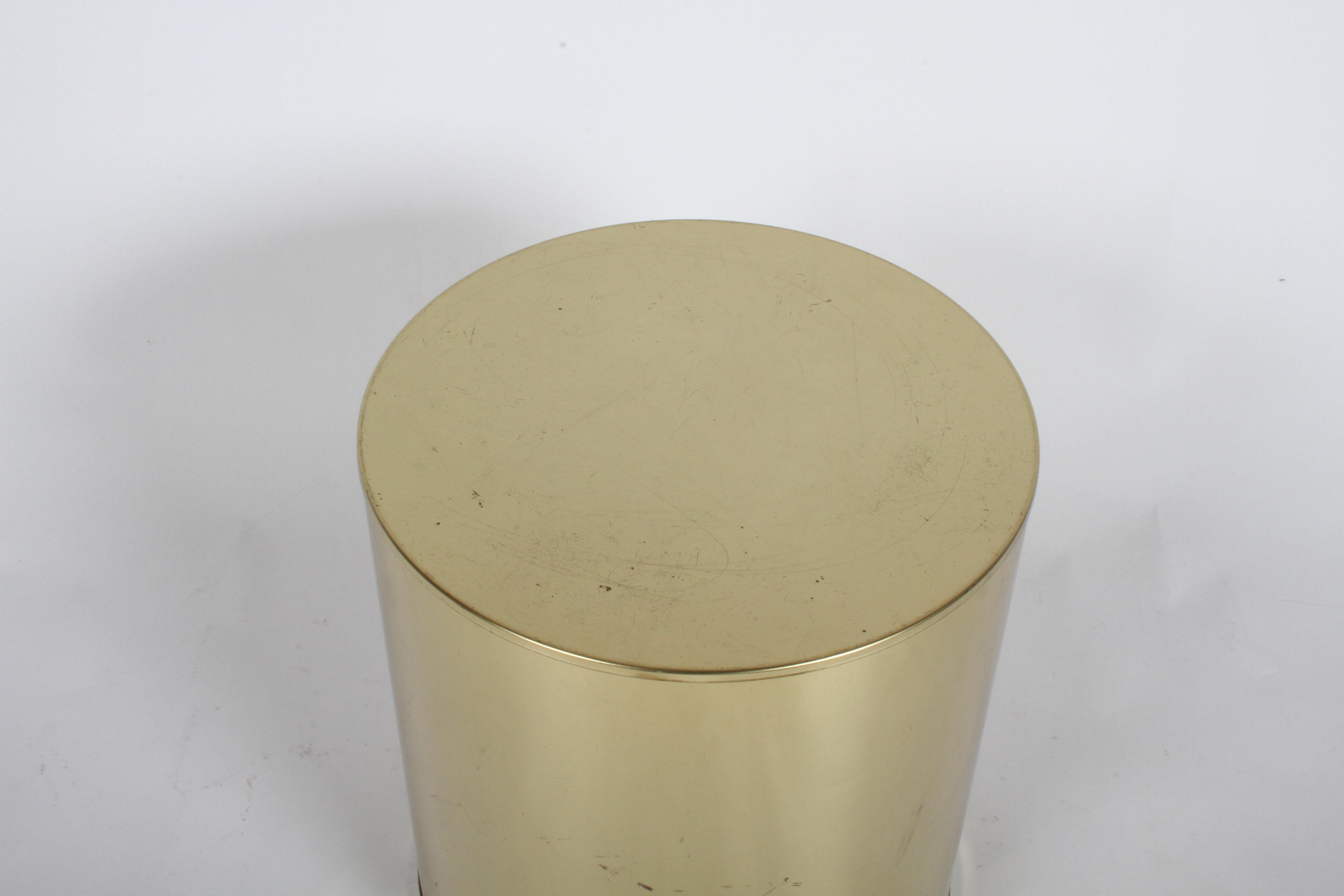 Pair of Mid-Century Modern Signed Curtis Jeré Brass Drum End Tables In Good Condition In St. Louis, MO