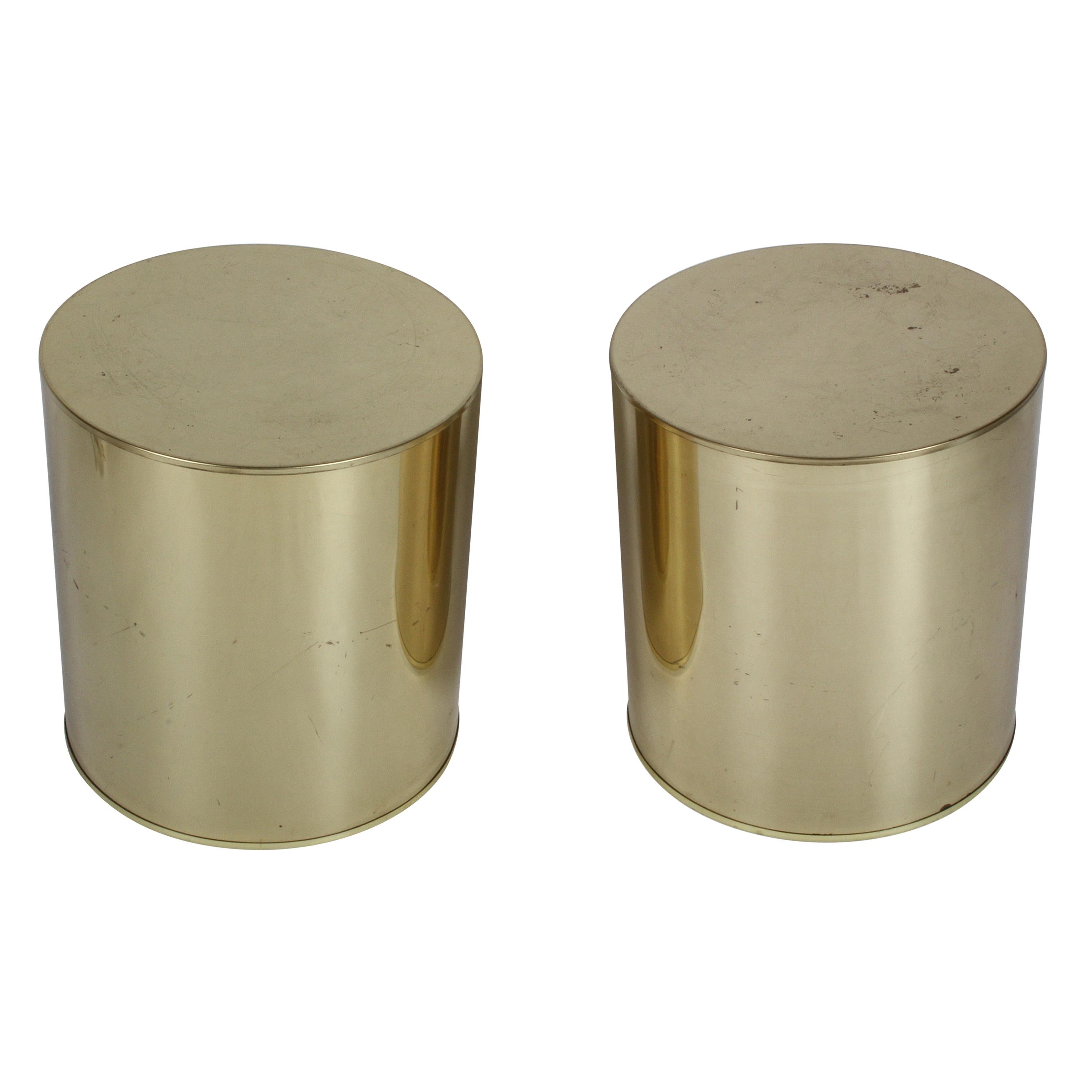 Pair of Mid-Century Modern Signed Curtis Jeré Brass Drum End Tables