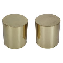 Pair of Mid-Century Modern Signed Curtis Jeré Brass Drum End Tables