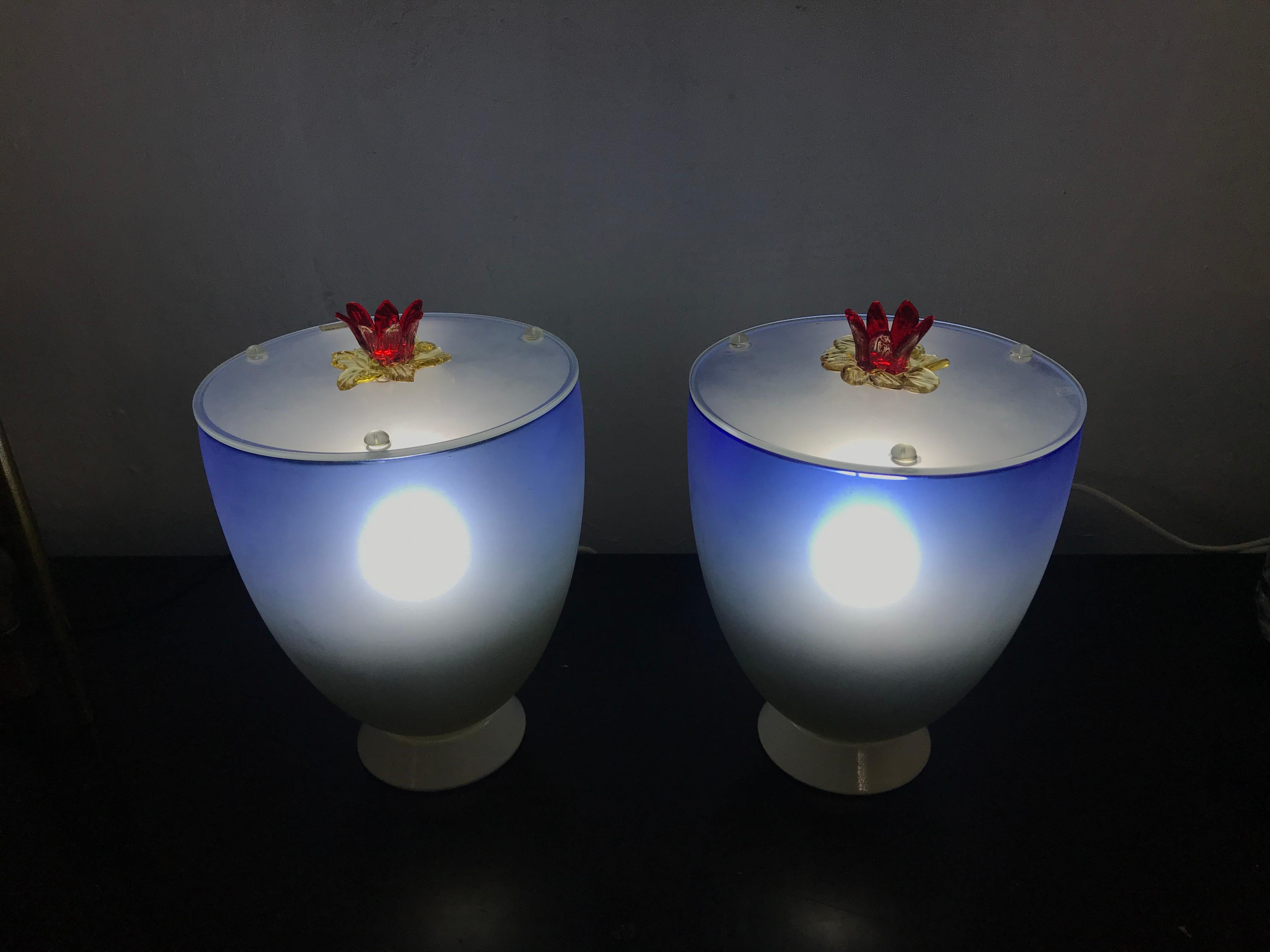 Italian Pair of Mid-Century Modern Signed Murano Table Lamps by Barbini, Italy For Sale