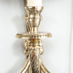 Pair of Mid-Century Modern Silvered Bronze Sconces with Neoclassical Detailing