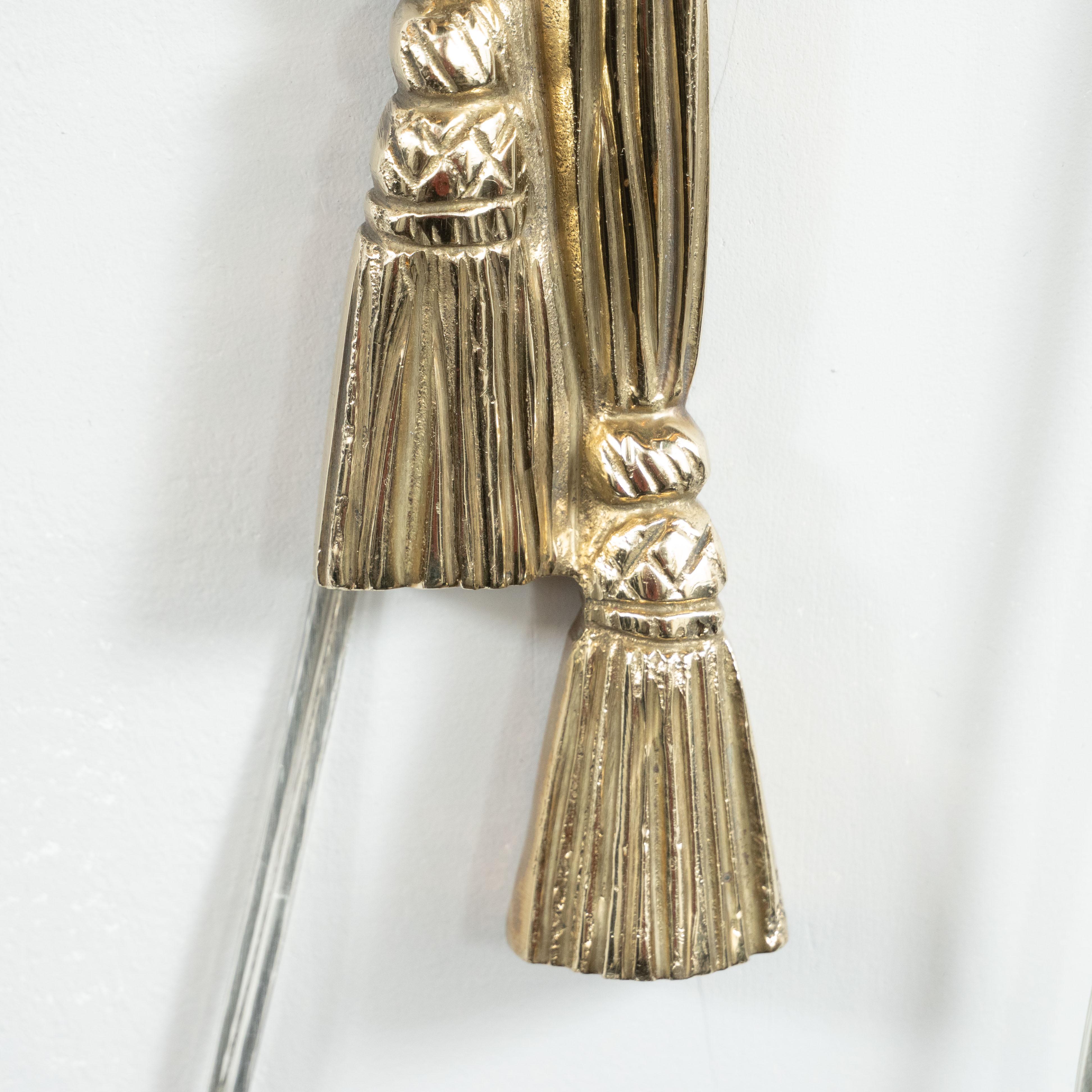 American Pair of Mid-Century Modern Silvered Bronze Sconces with Neoclassical Detailing For Sale
