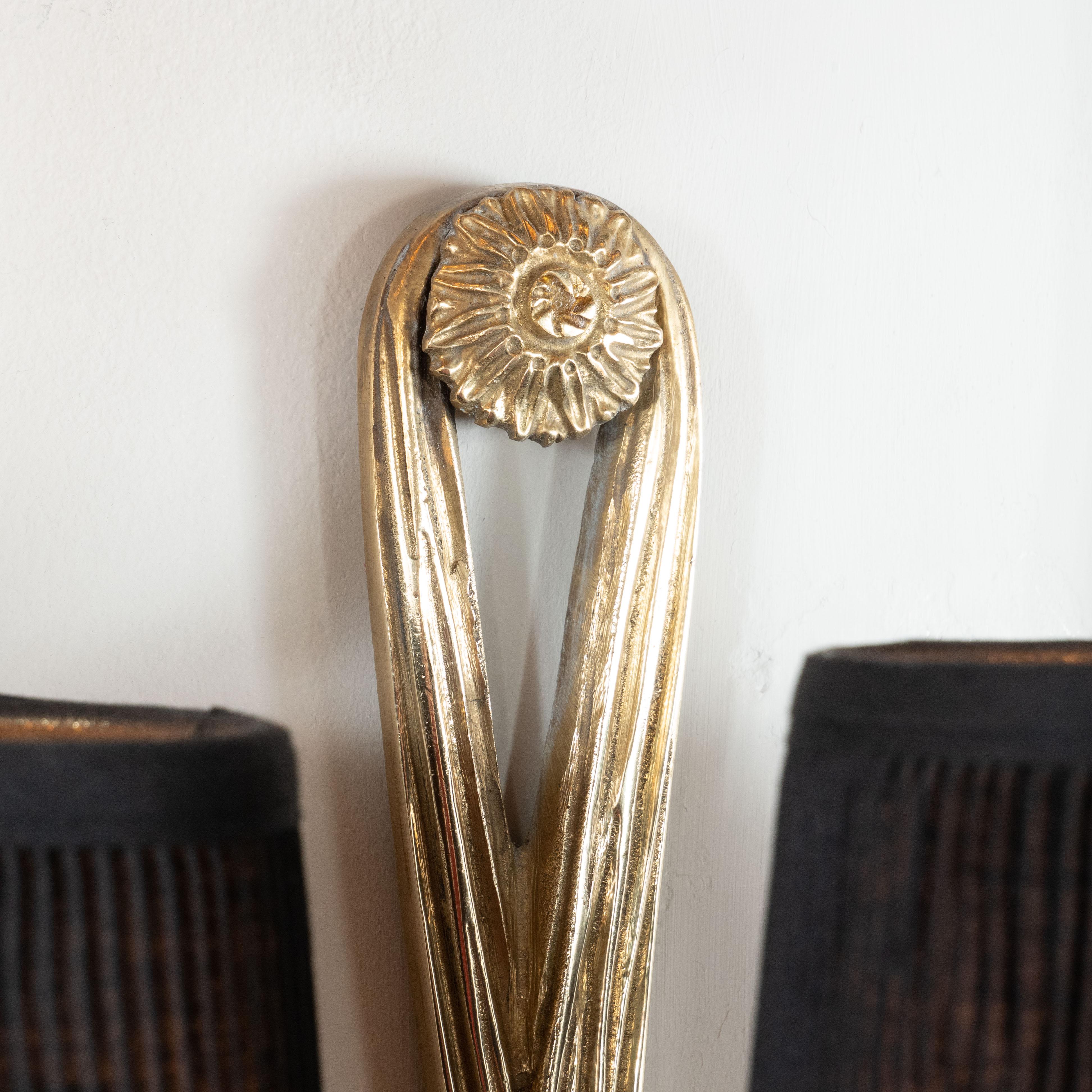 Pair of Mid-Century Modern Silvered Bronze Sconces with Neoclassical Detailing For Sale 1