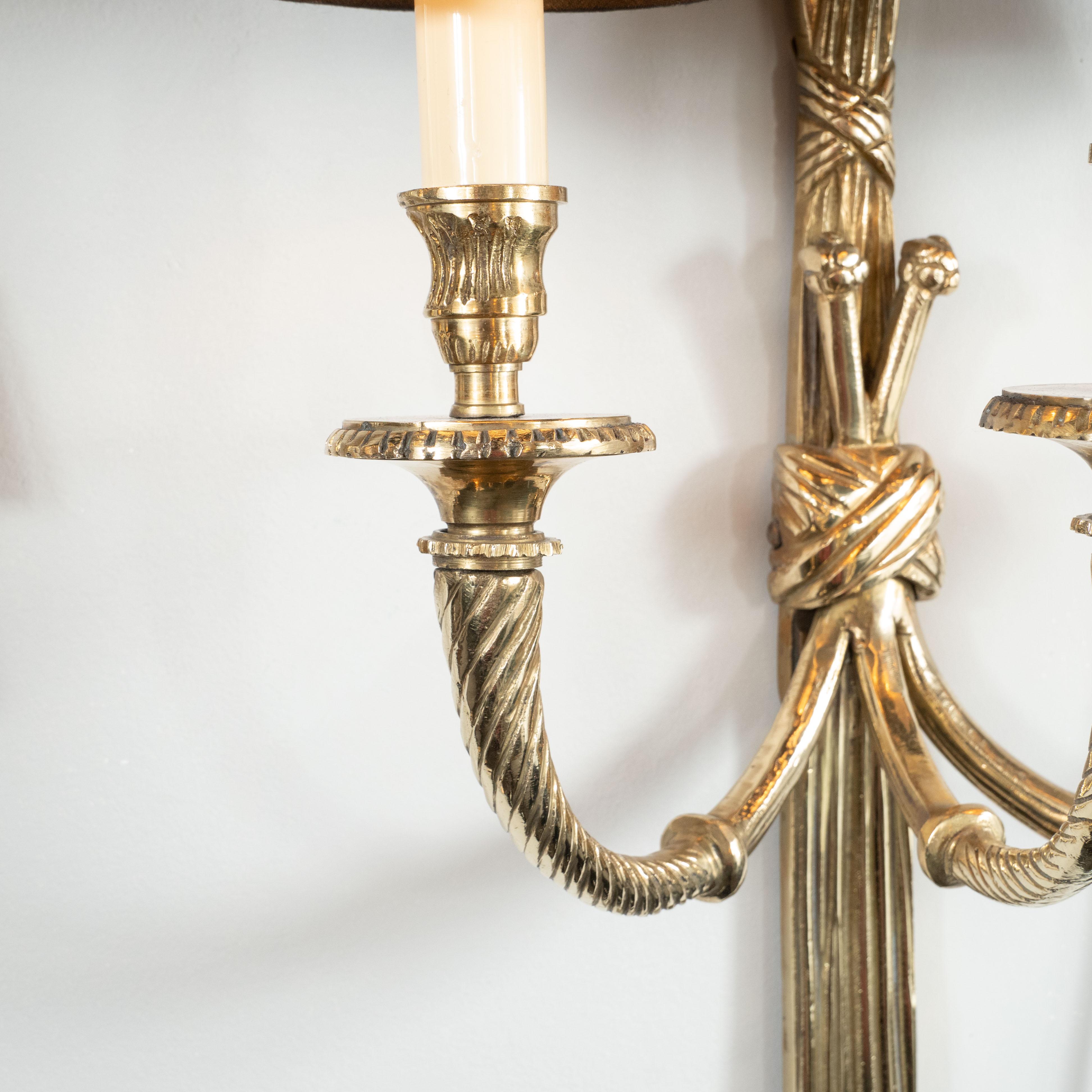 Pair of Mid-Century Modern Silvered Bronze Sconces with Neoclassical Detailing For Sale 3