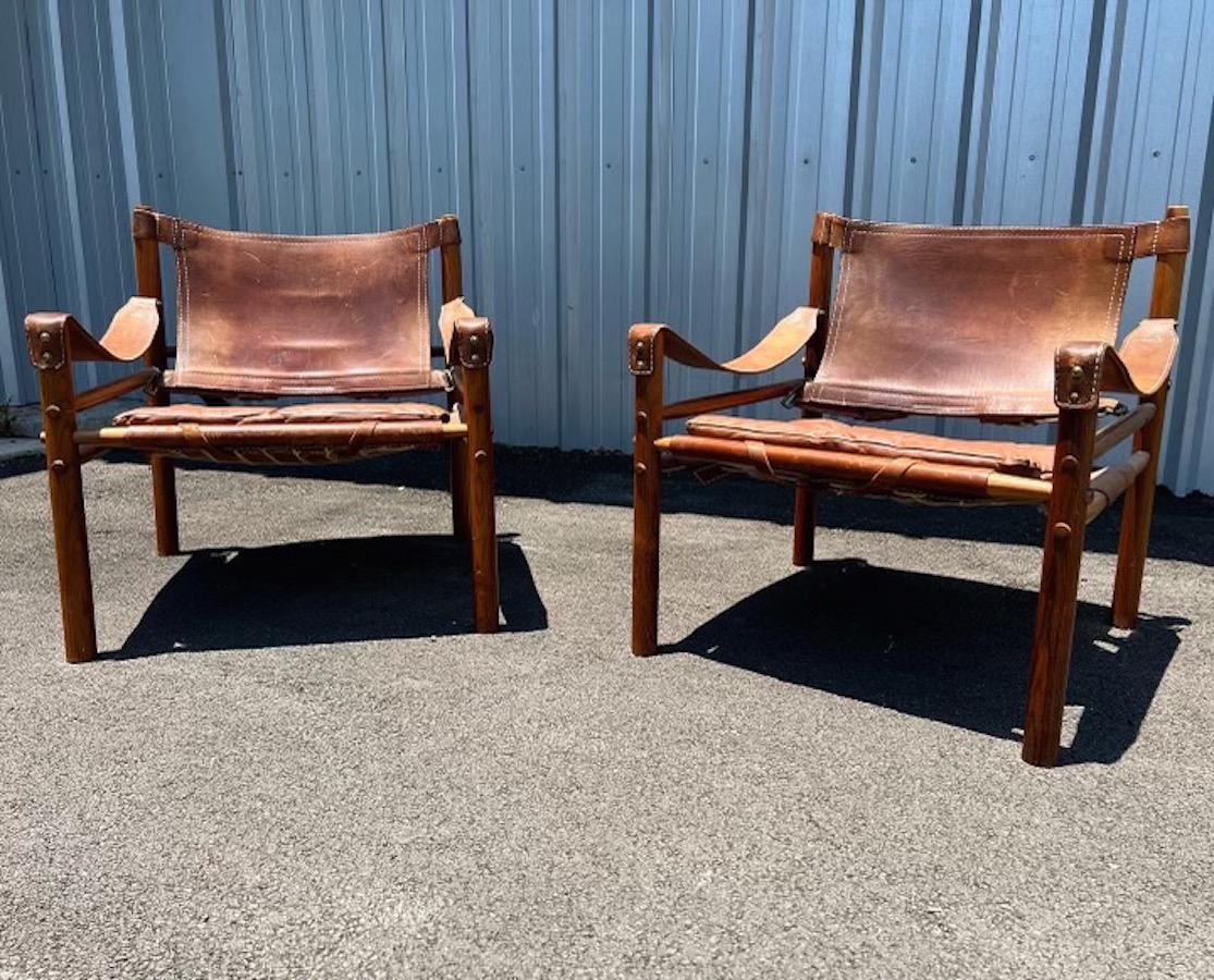 Leather Pair of Sirocco Safari Chairs by Arne Norell, Circa 1960s