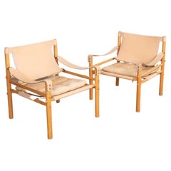 Vintage Pair of Mid-Century Modern Sirocco Safari Leather Chairs by Arne Norell from Swe