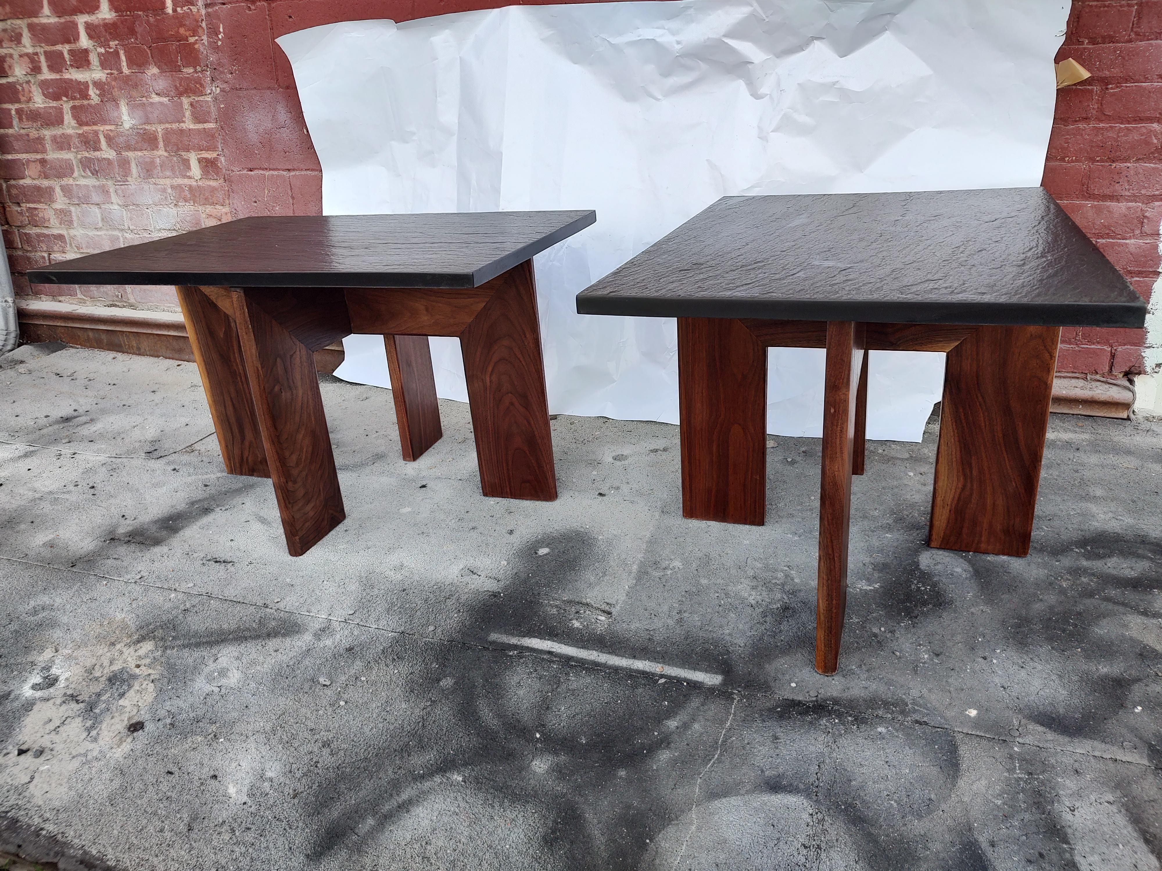 Pair of Mid-Century Modern Slate Top End Tables by Adrian Pearsall, C1968 5