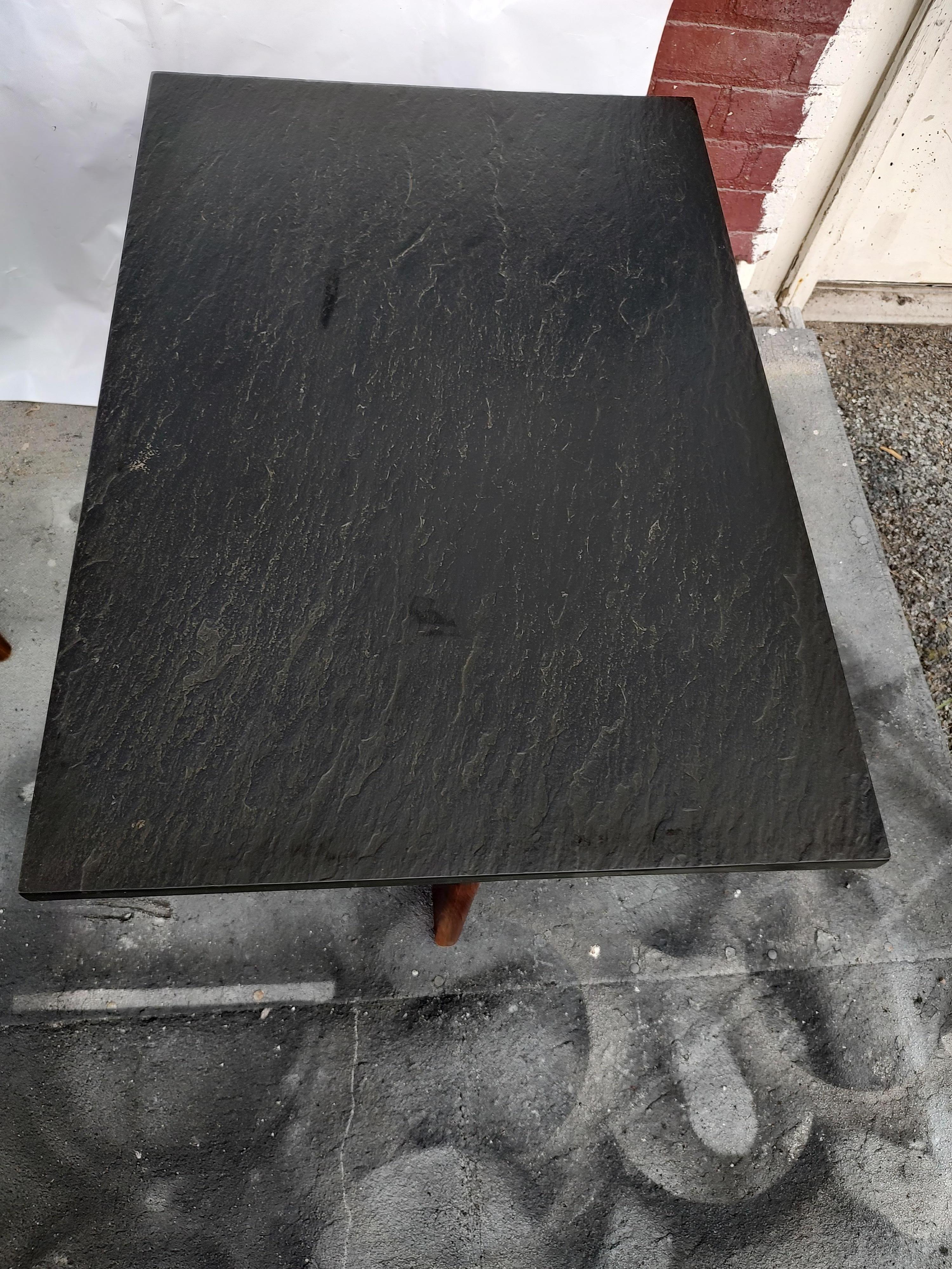 Pair of Mid-Century Modern Slate Top End Tables by Adrian Pearsall, C1968 In Good Condition In Port Jervis, NY