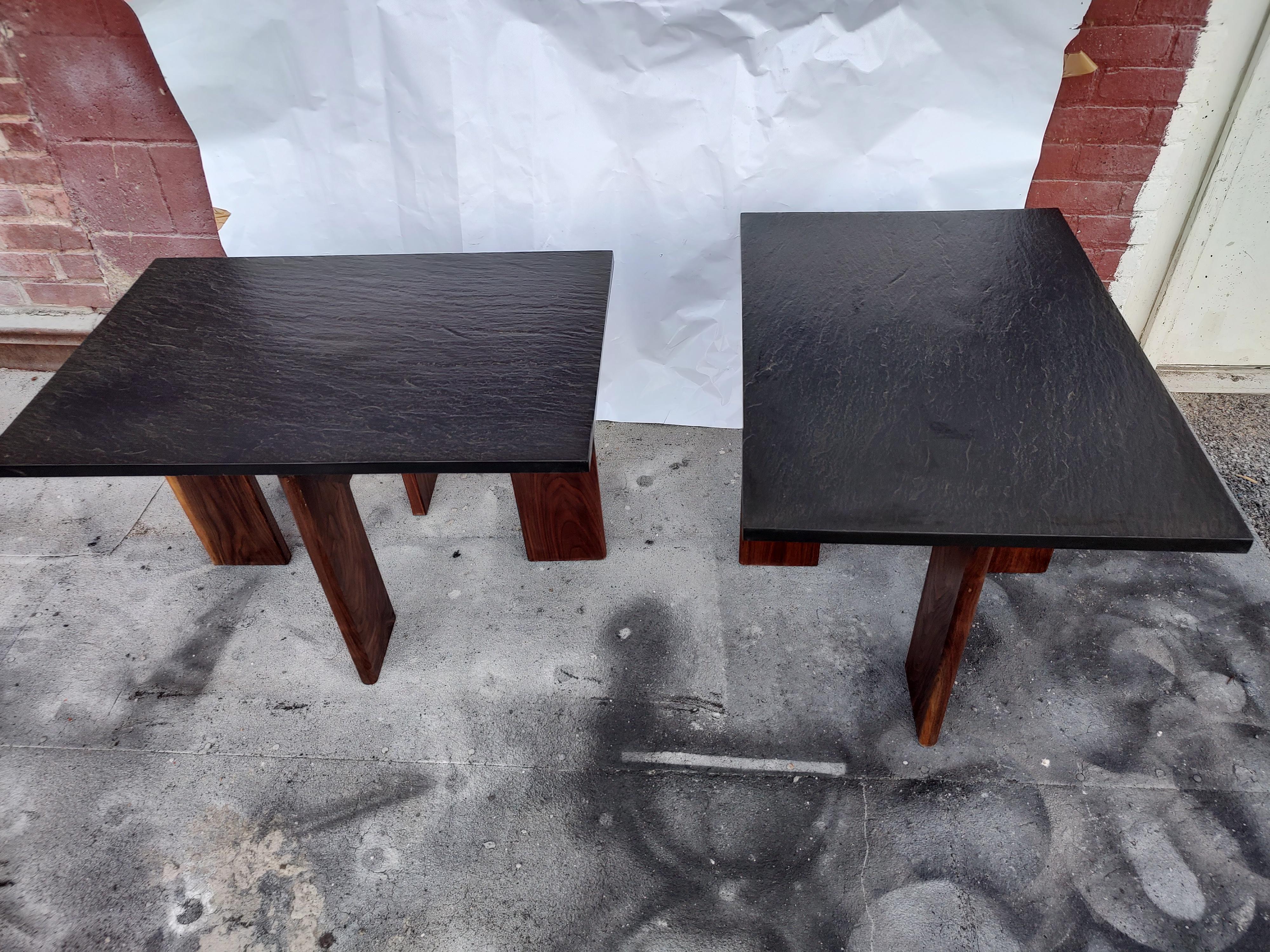 Pair of Mid-Century Modern Slate Top End Tables by Adrian Pearsall, C1968 3