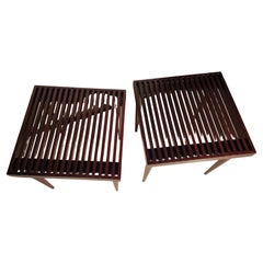 Pair of Mid Century Modern Slatted Walnut End Tables by Mel Smilow C1955