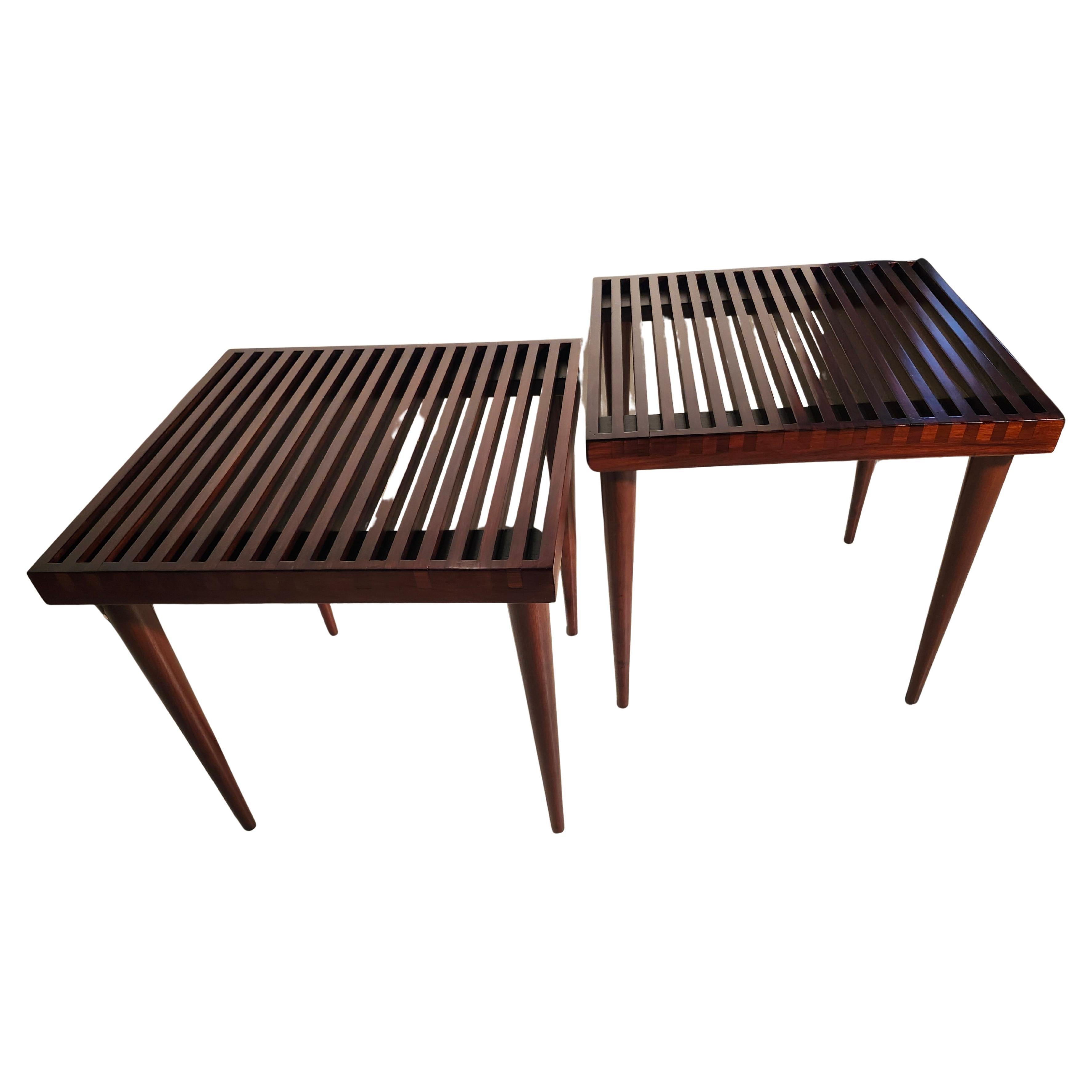Milieu du XXe siècle Paire de tables d'appoint en noyer à lamelles de Mel Smilow, du milieu du siècle dernier, datant de 1955 en vente