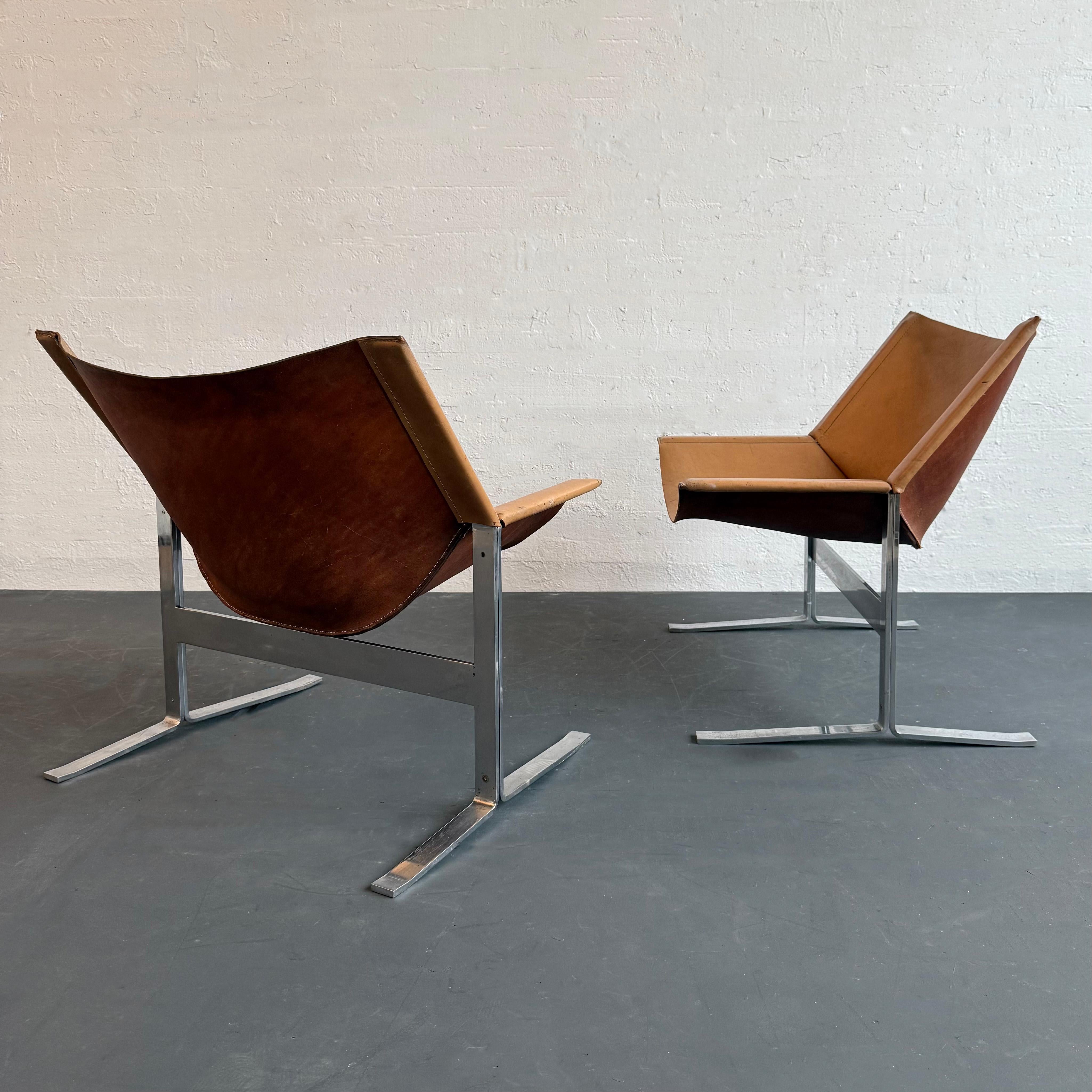 Steel Pair Of Mid-Century Modern Sling Chairs By Clement Meadmore